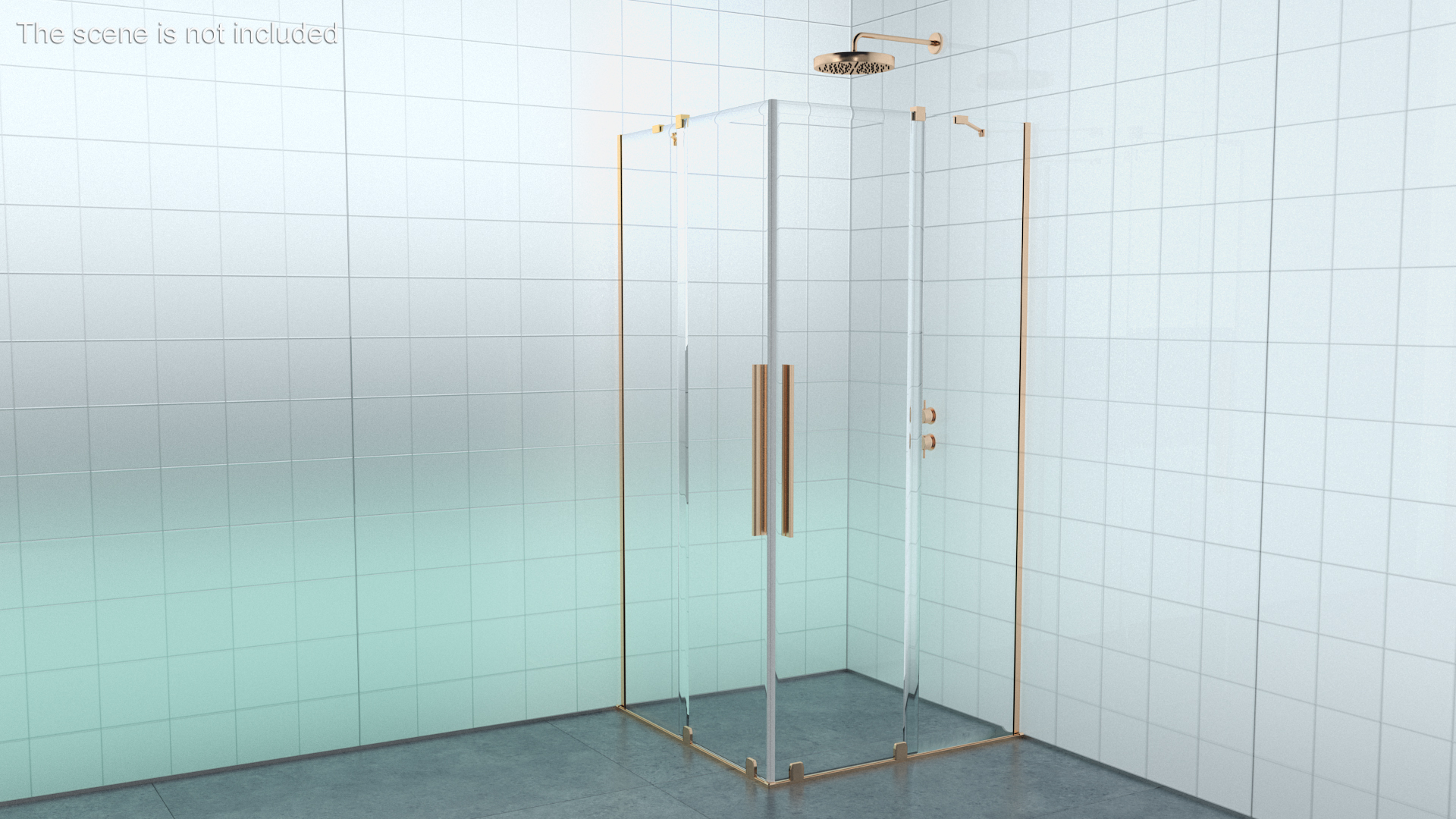 Crystal Shower Cabin Sliding Doors Gold 3D model