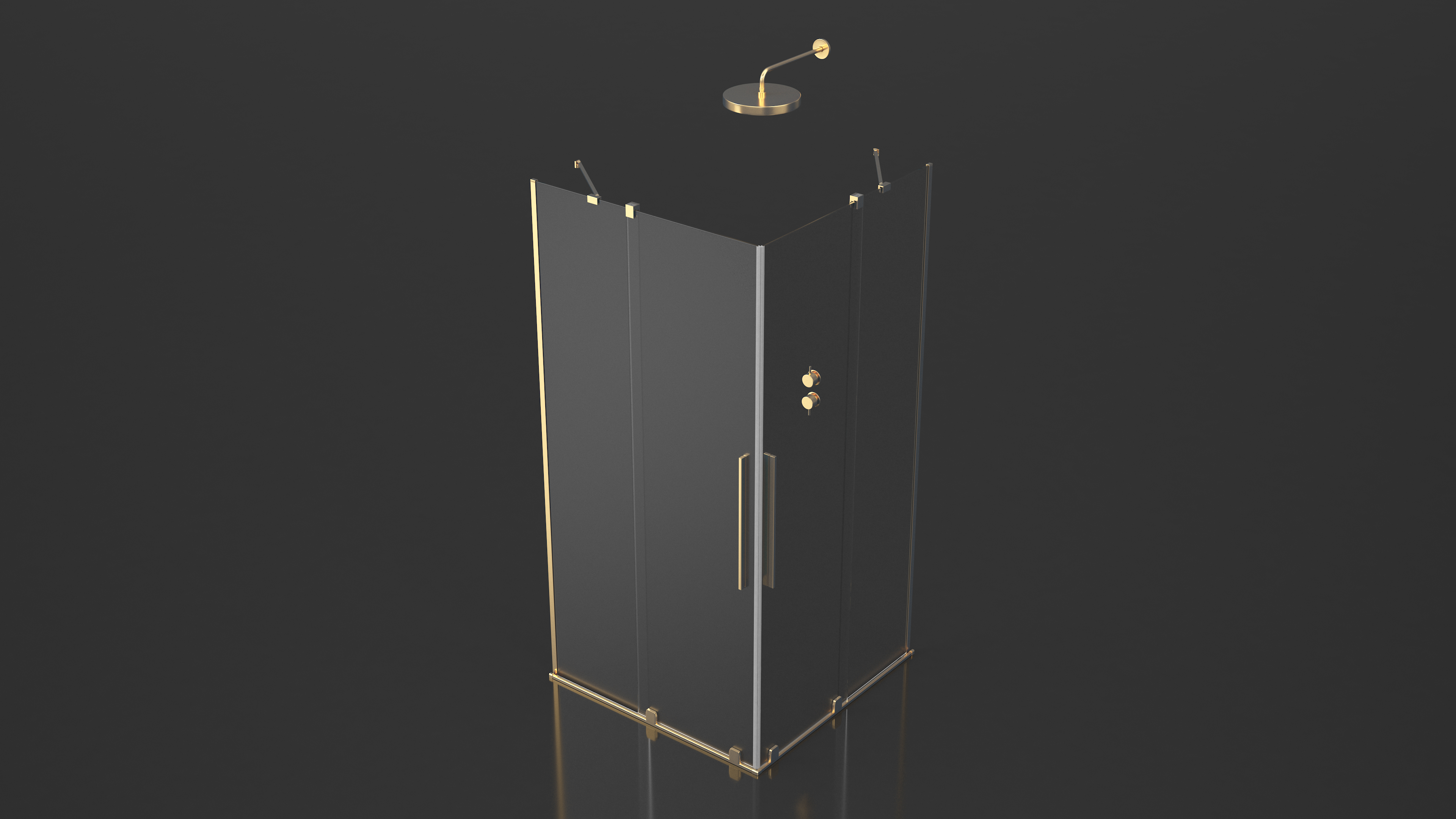 Crystal Shower Cabin Sliding Doors Gold 3D model