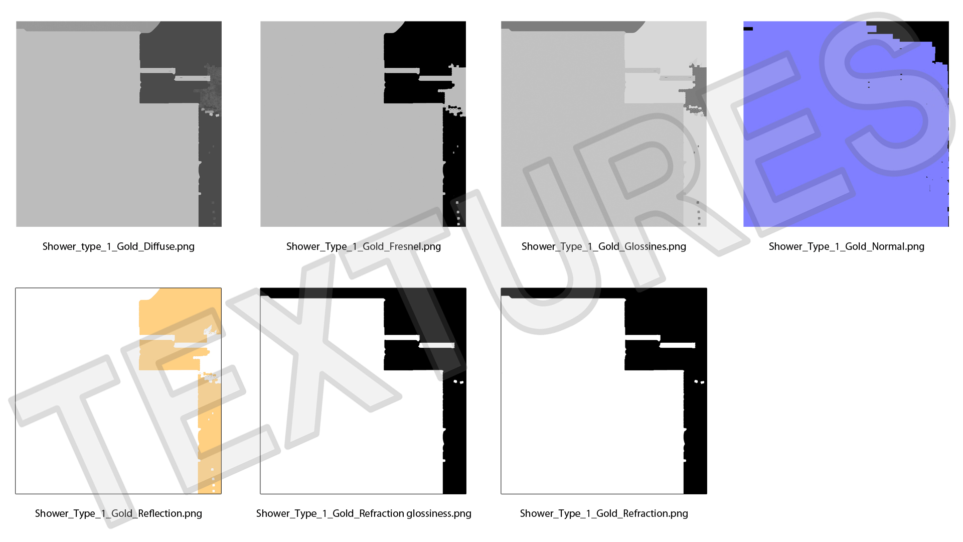 Crystal Shower Cabin Sliding Doors Gold 3D model