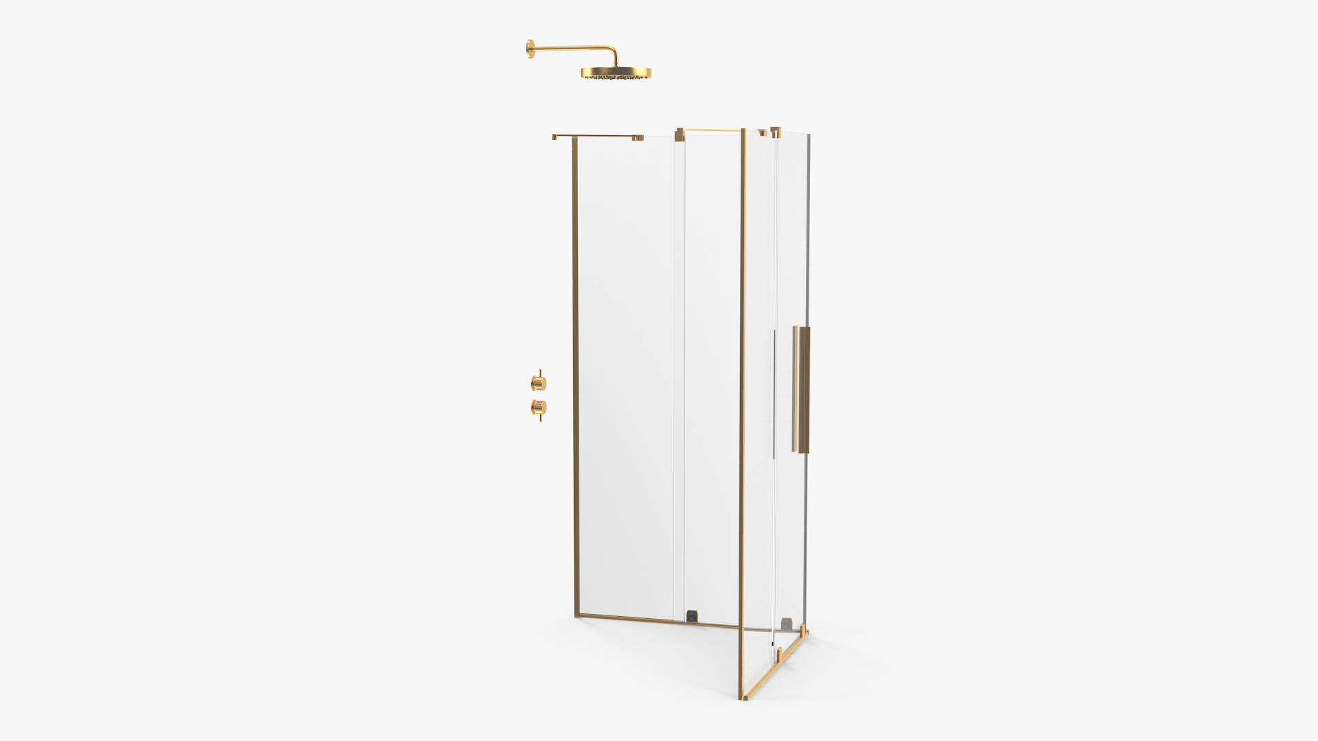 Crystal Shower Cabin Sliding Doors Gold 3D model