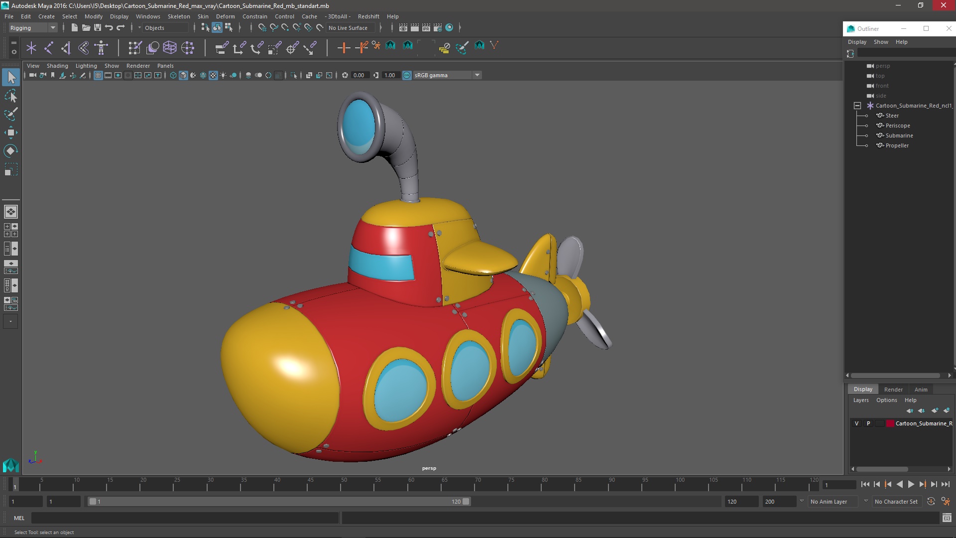 3D Cartoon Submarine Red