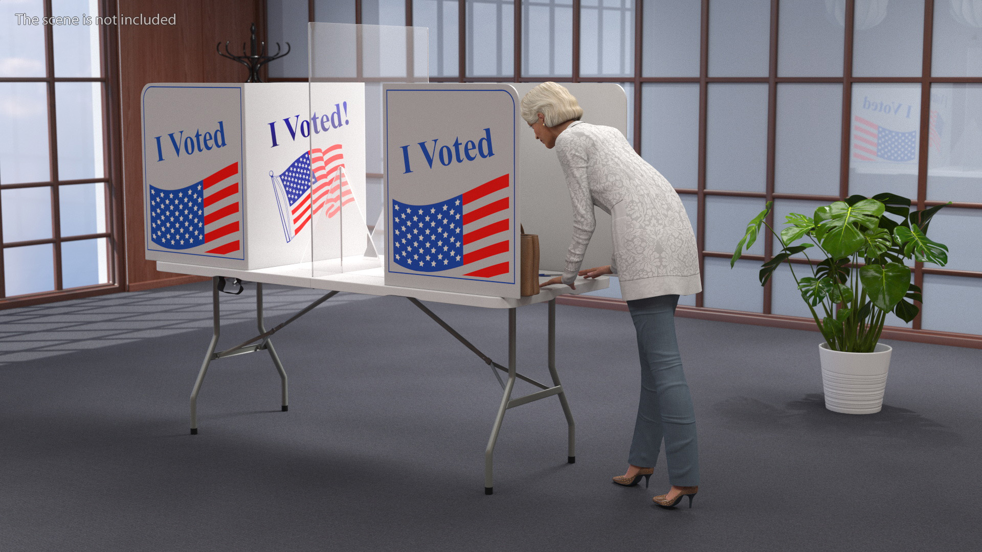 Elderly Lady with Voting Table Rigged 3D