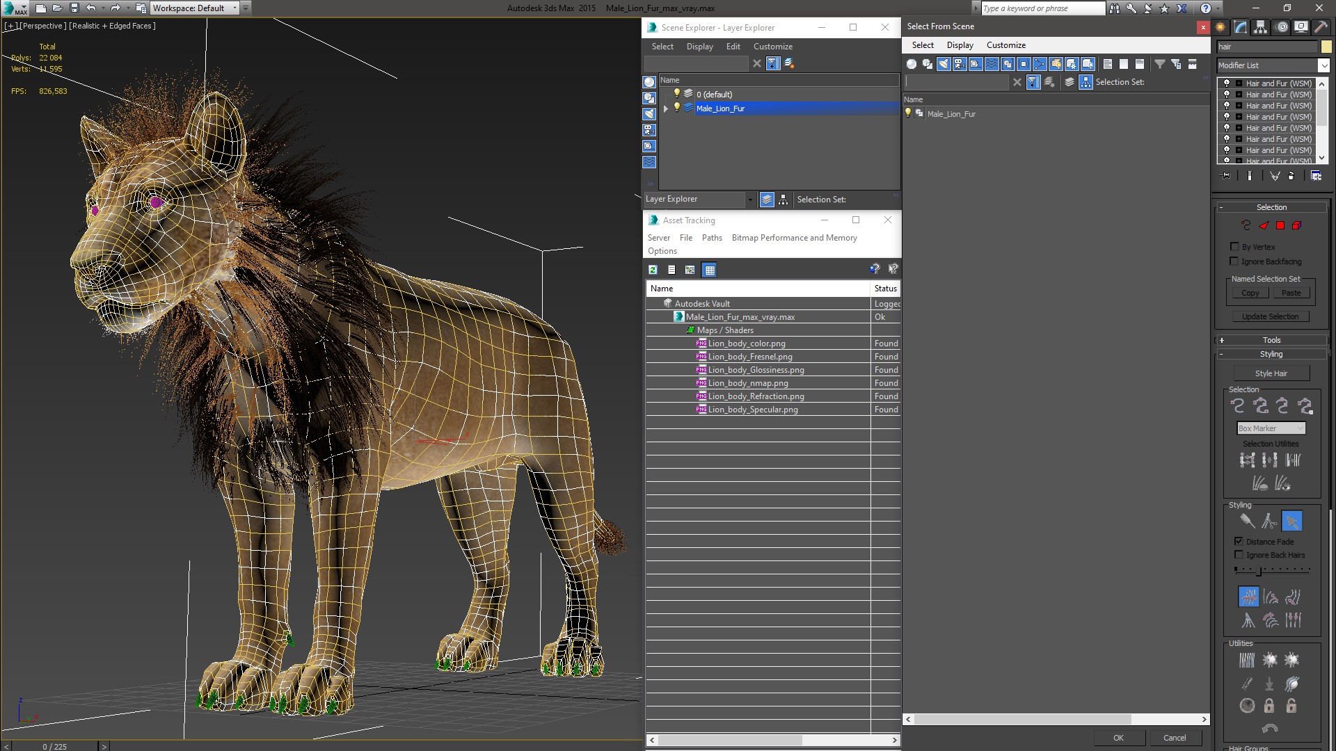 3D Male Lion Fur model