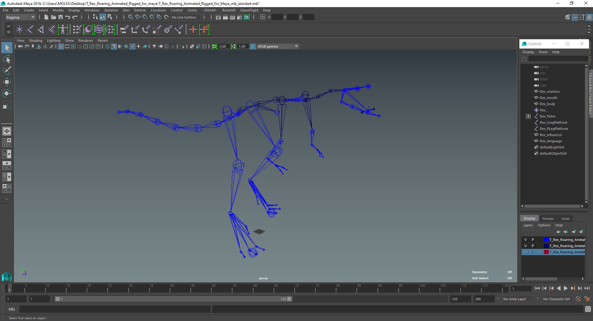 3D T Rex Roaring Animated Rigged for Maya model