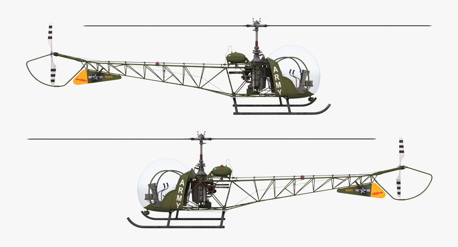 Light Helicopter Bell 47 Millitary 3D model