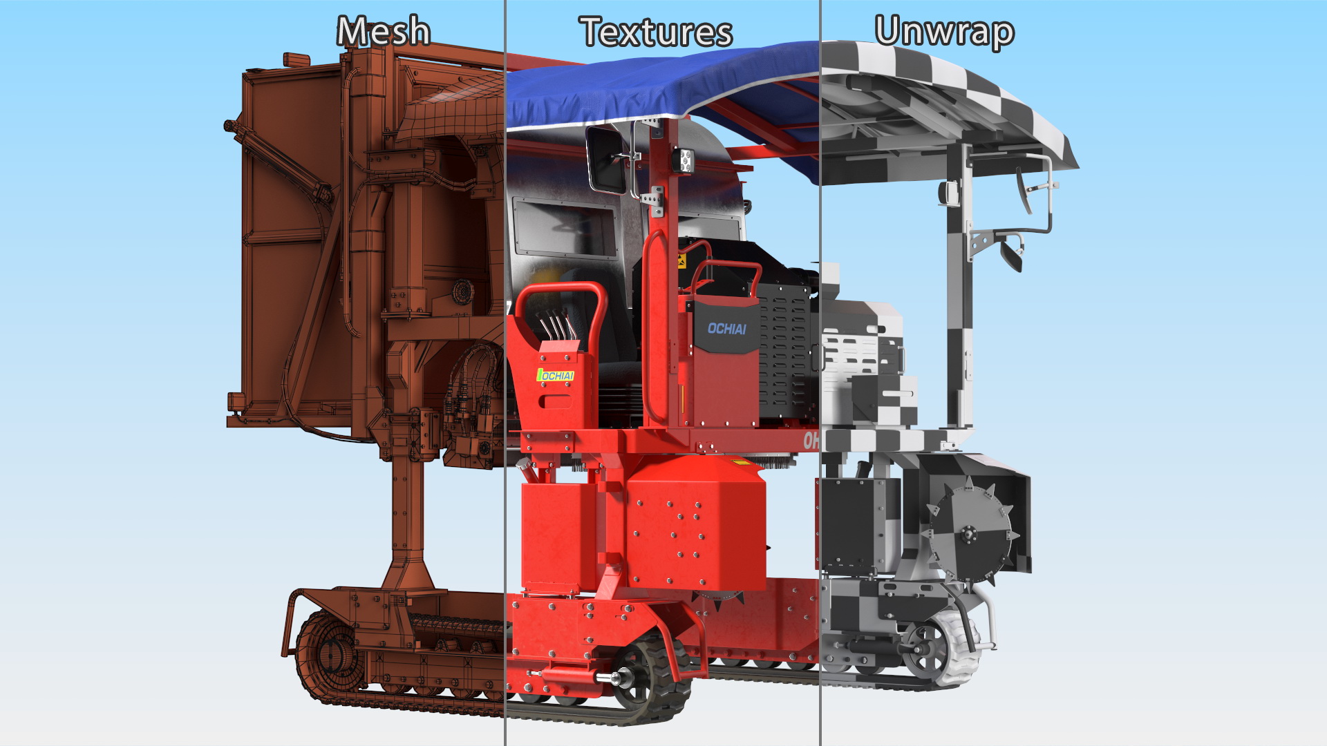 3D Ochiai OHC-W Combine Tea Leaf Plucking and Pruning Machine model