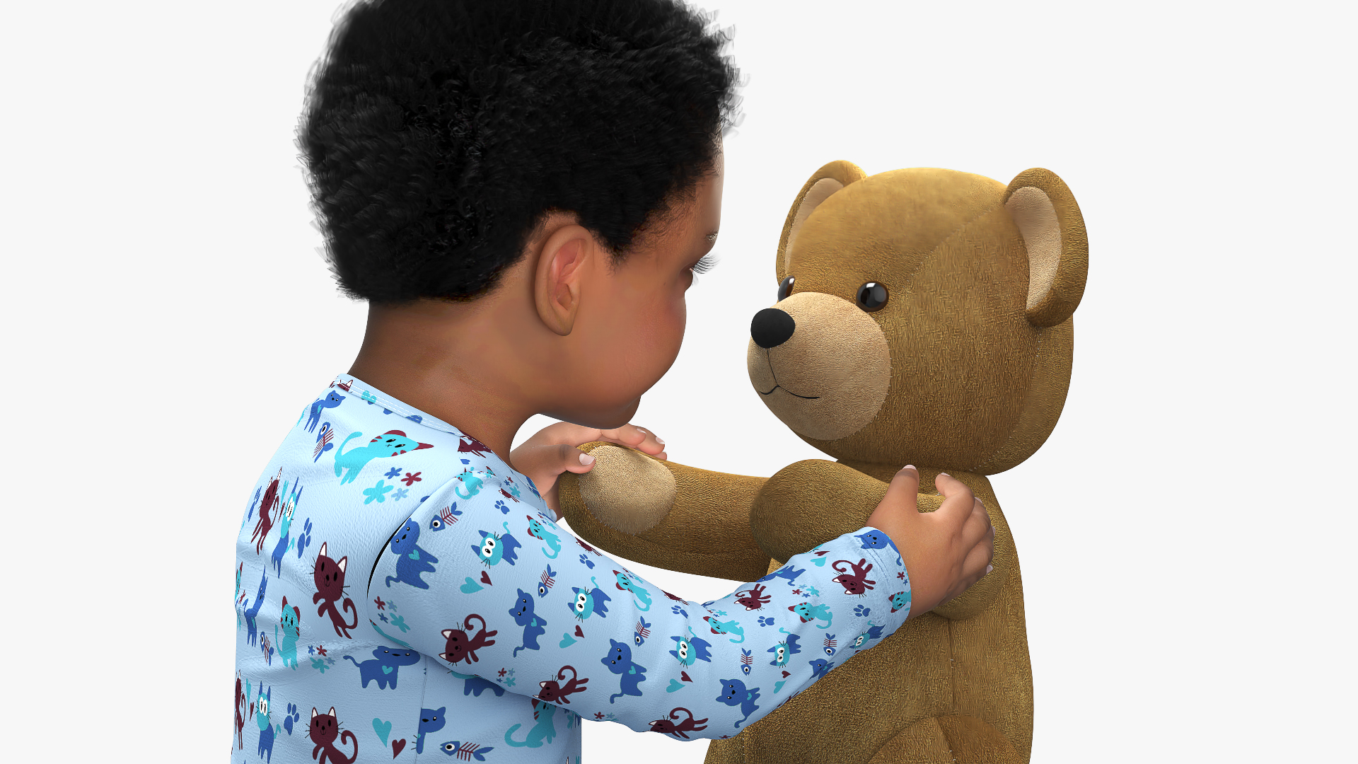 Dark Skinned Baby Boy with Teddy Bear 3D