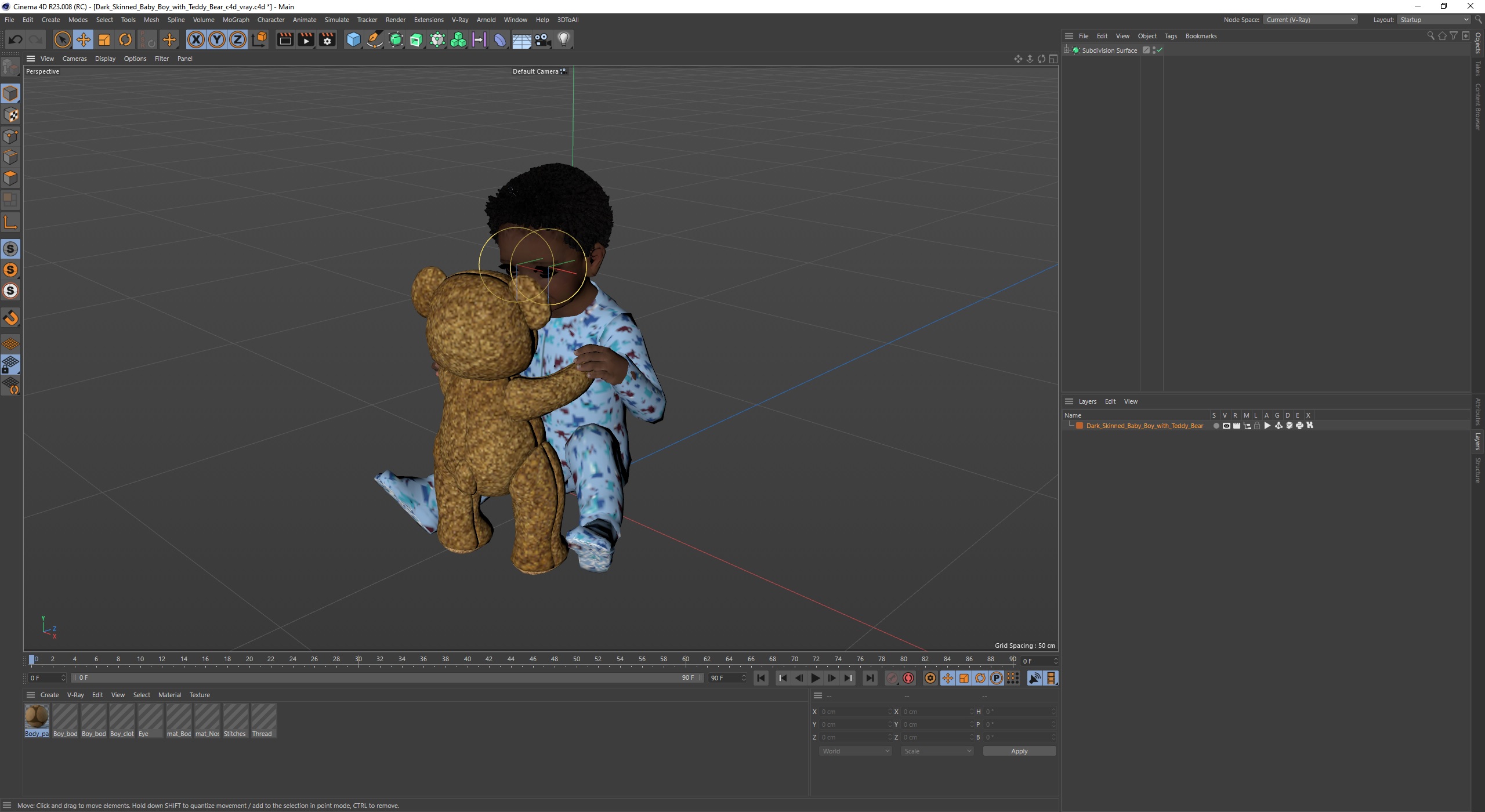 Dark Skinned Baby Boy with Teddy Bear 3D