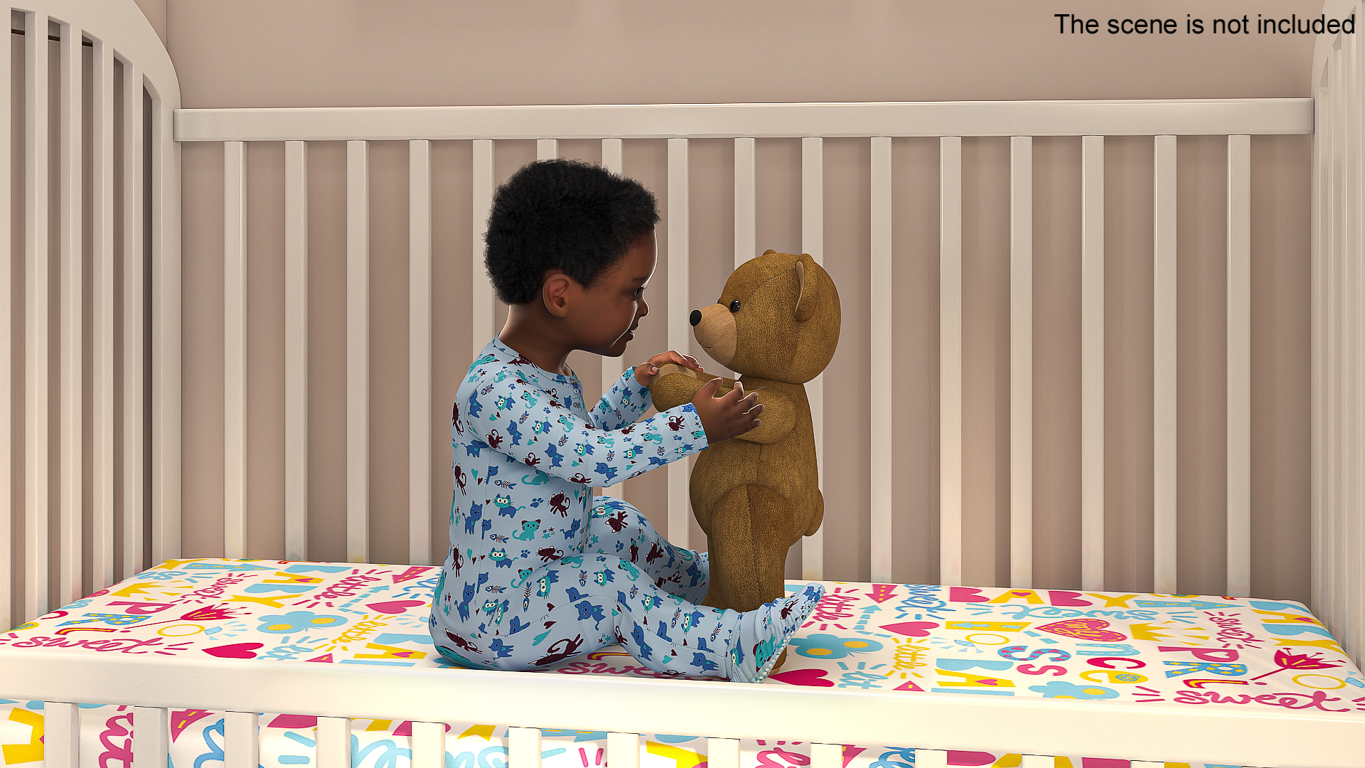 Dark Skinned Baby Boy with Teddy Bear 3D