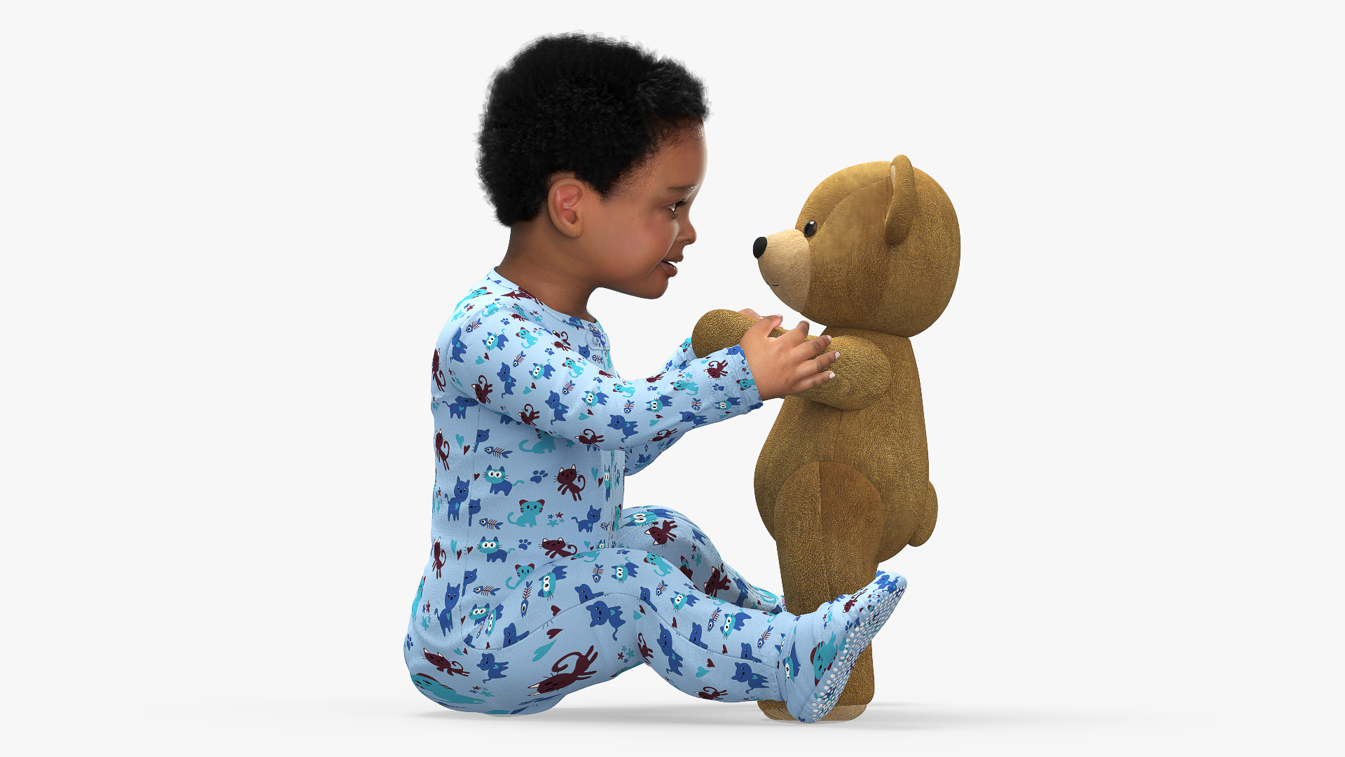 Dark Skinned Baby Boy with Teddy Bear 3D