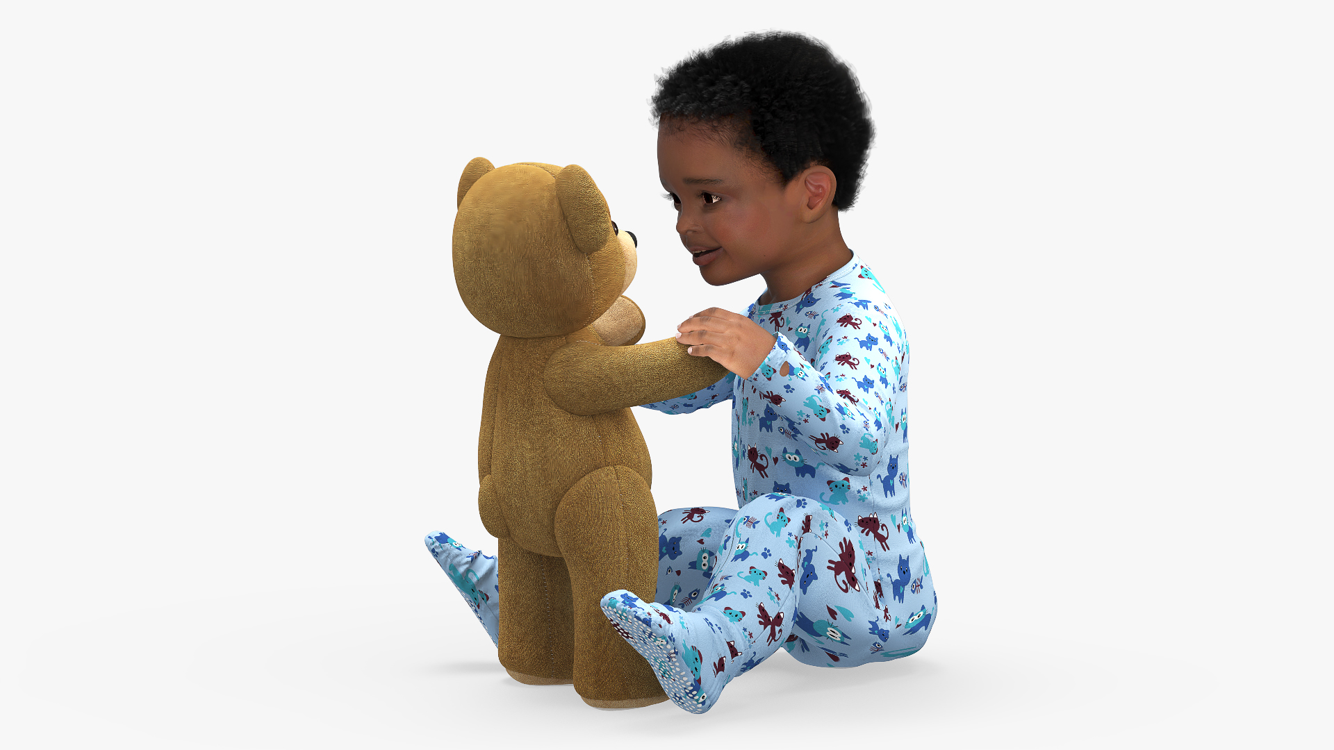 Dark Skinned Baby Boy with Teddy Bear 3D