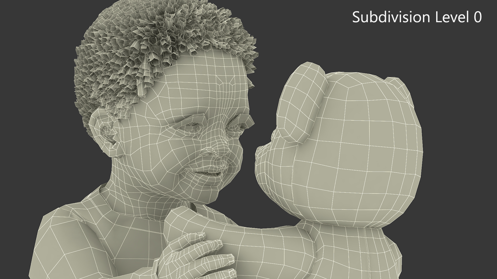 Dark Skinned Baby Boy with Teddy Bear 3D