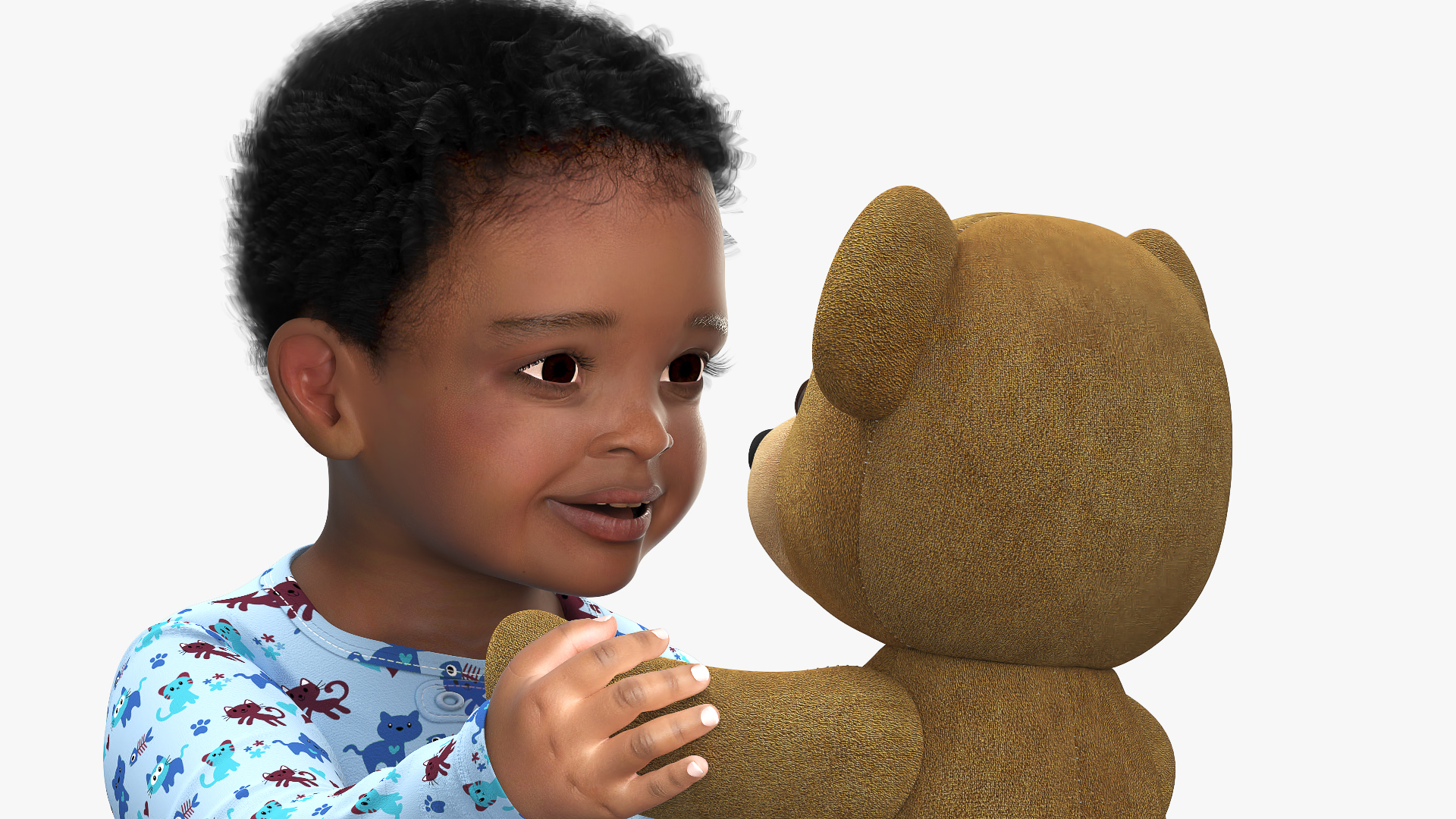 Dark Skinned Baby Boy with Teddy Bear 3D