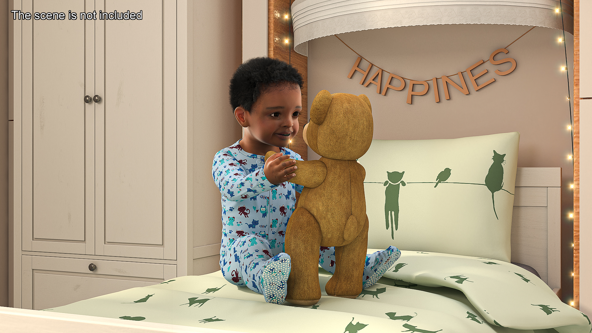 Dark Skinned Baby Boy with Teddy Bear 3D