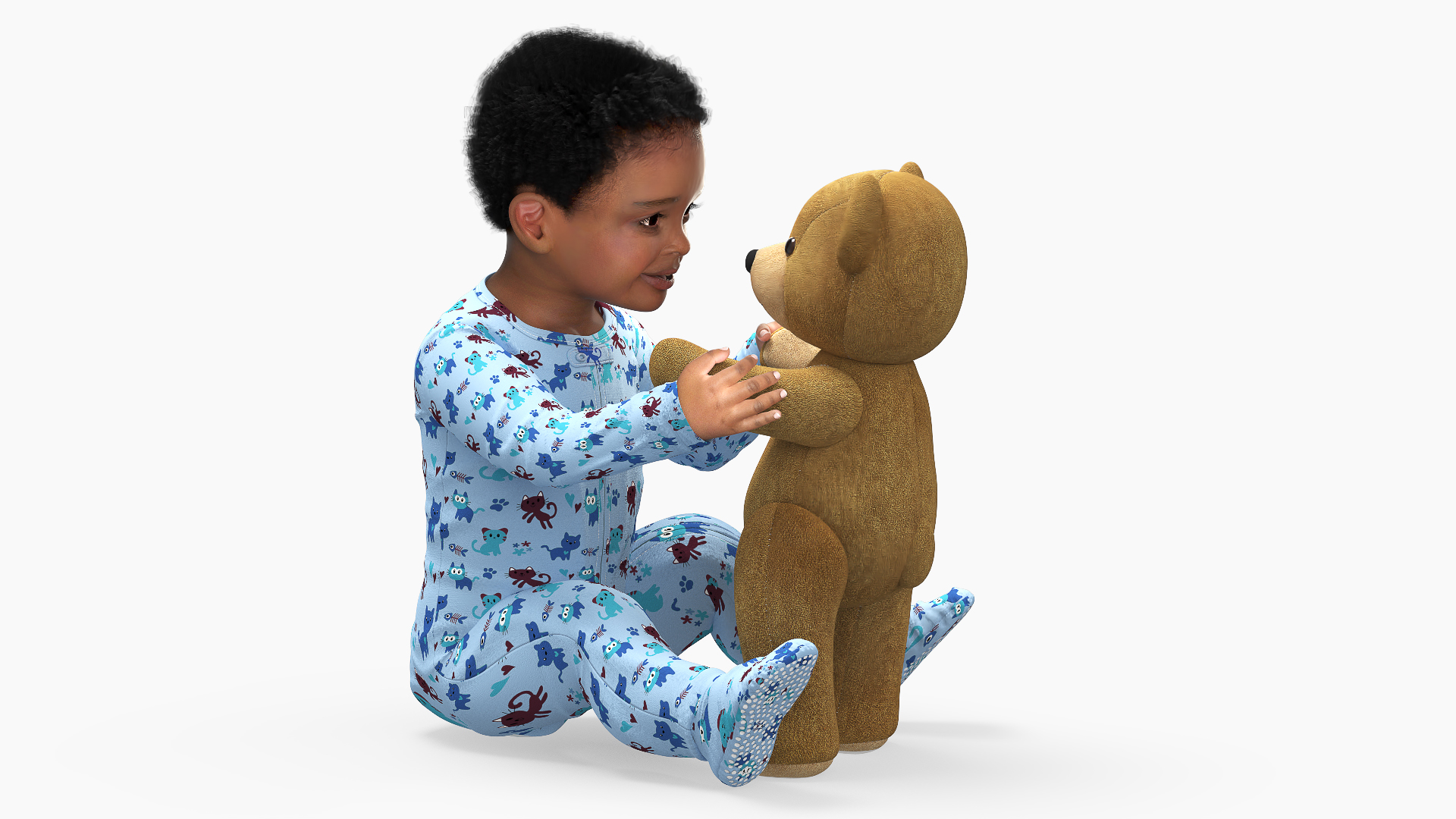 Dark Skinned Baby Boy with Teddy Bear 3D