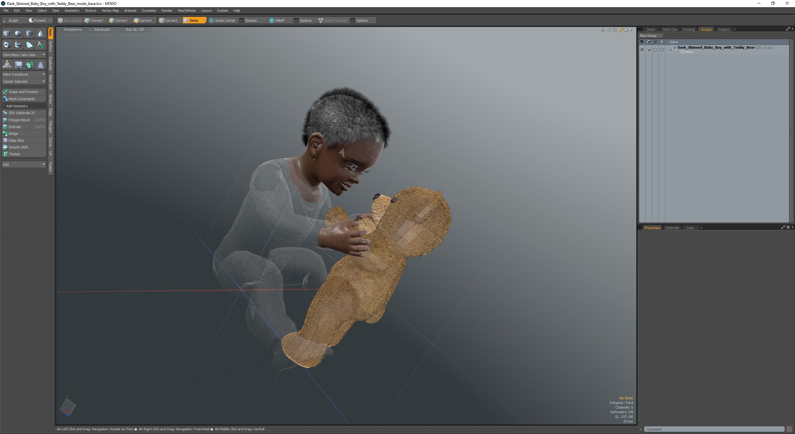 Dark Skinned Baby Boy with Teddy Bear 3D