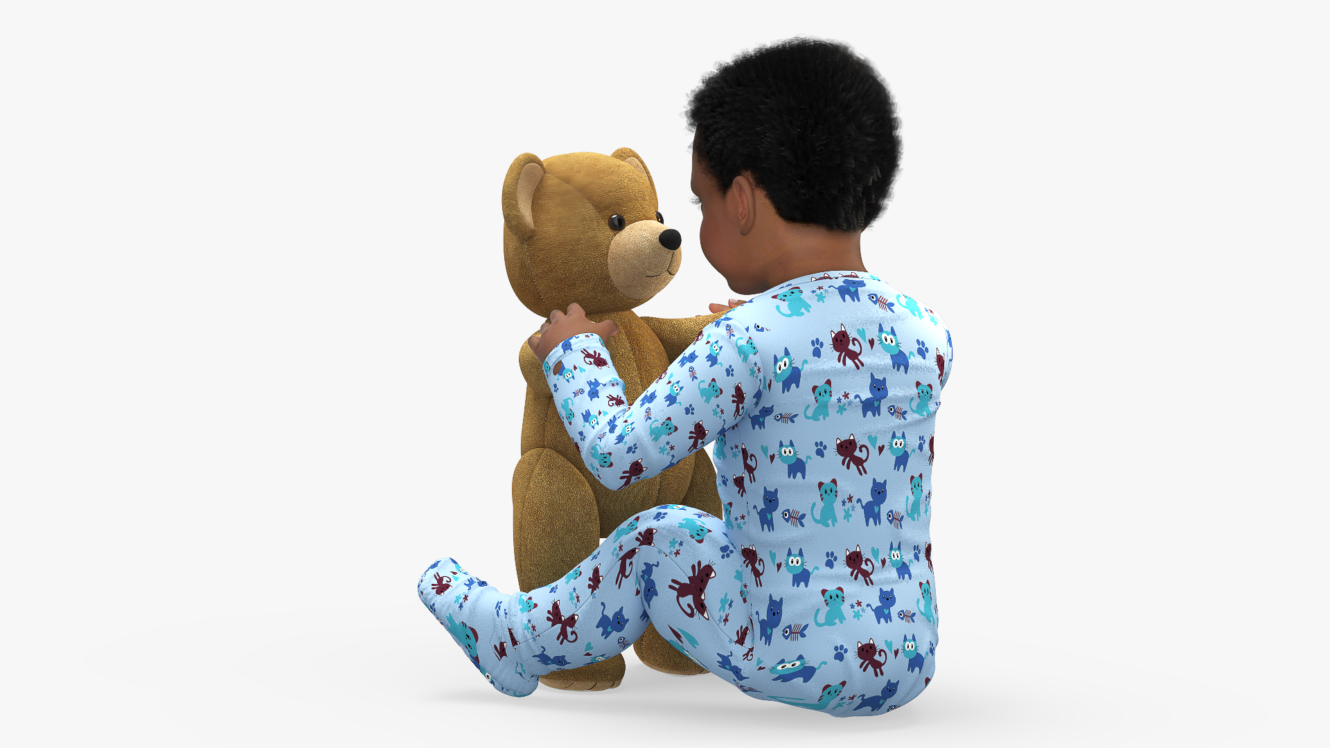 Dark Skinned Baby Boy with Teddy Bear 3D