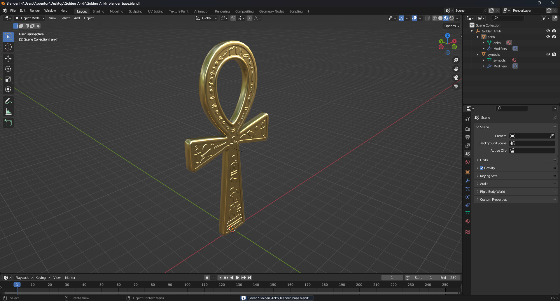 3D Golden Ankh