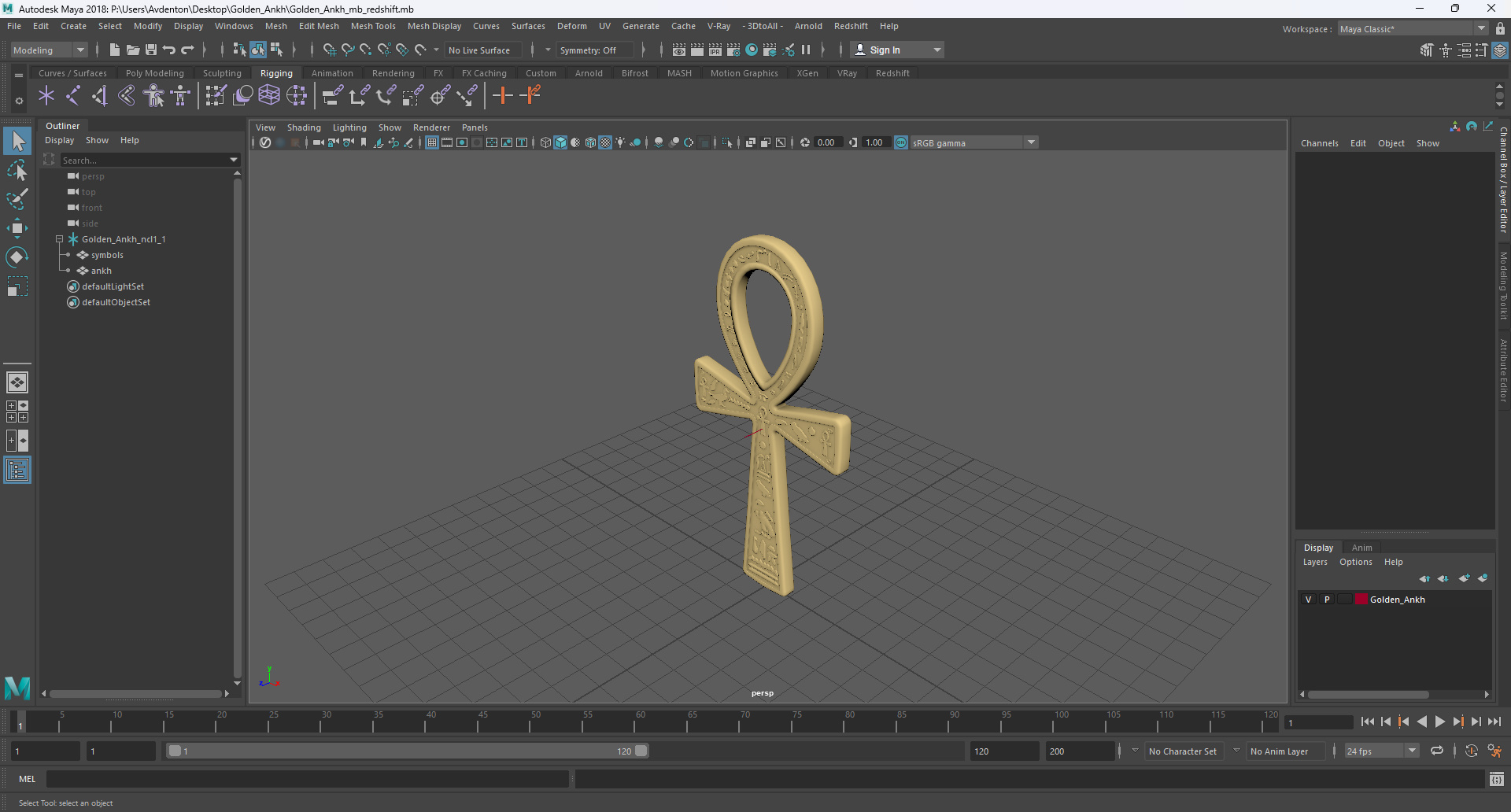 3D Golden Ankh