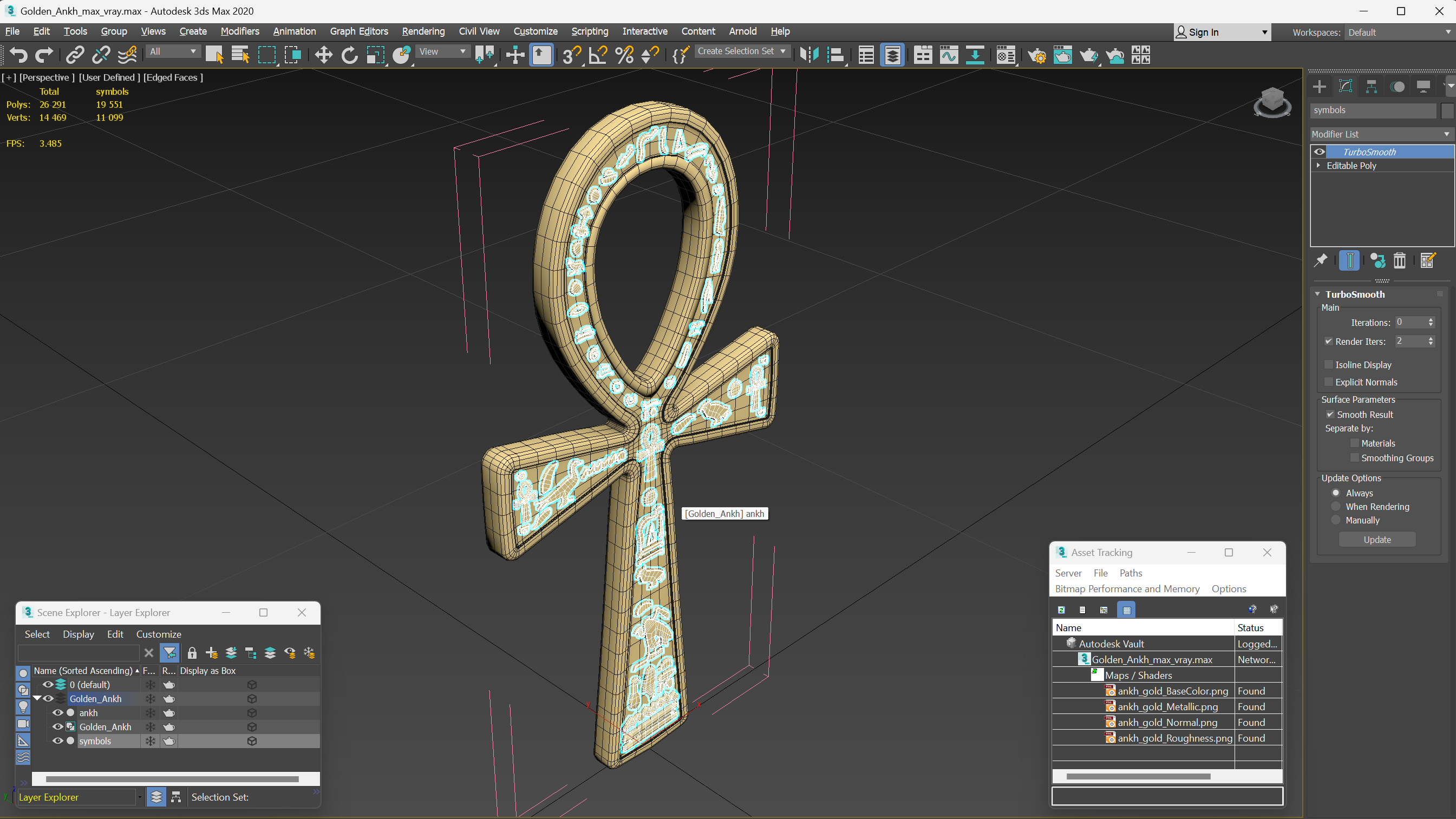 3D Golden Ankh