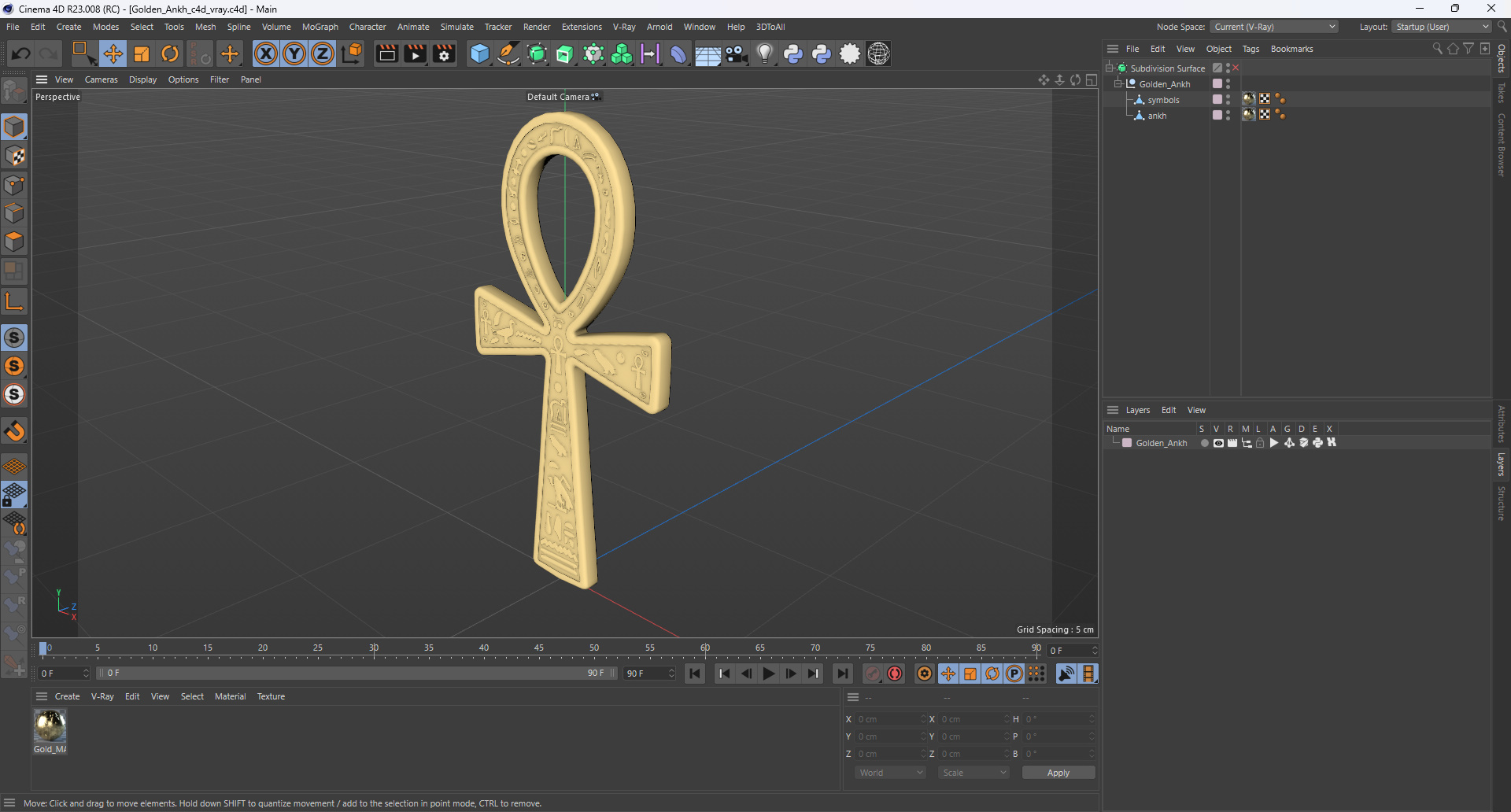 3D Golden Ankh