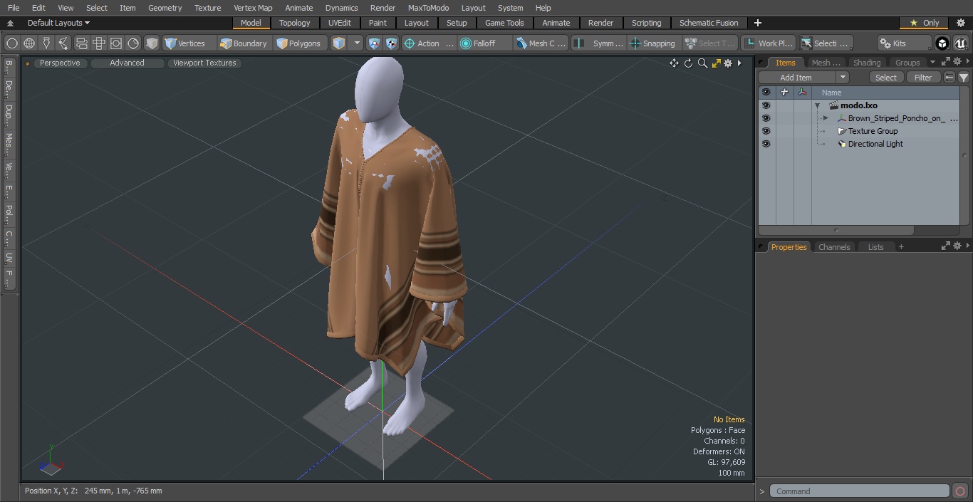 3D Brown Striped Poncho on Mannequin model