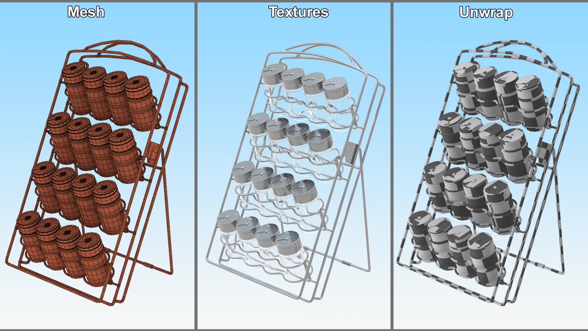 3D Spice Rack with Empty Jars