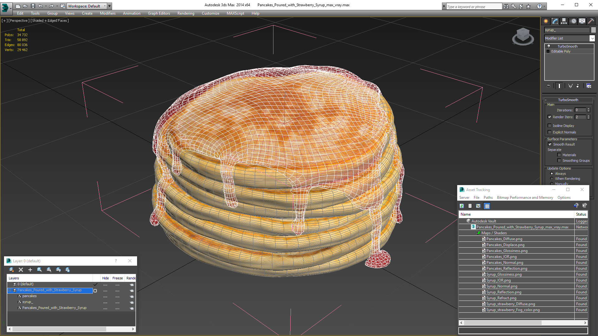 Pancakes Poured with Strawberry Syrup 3D