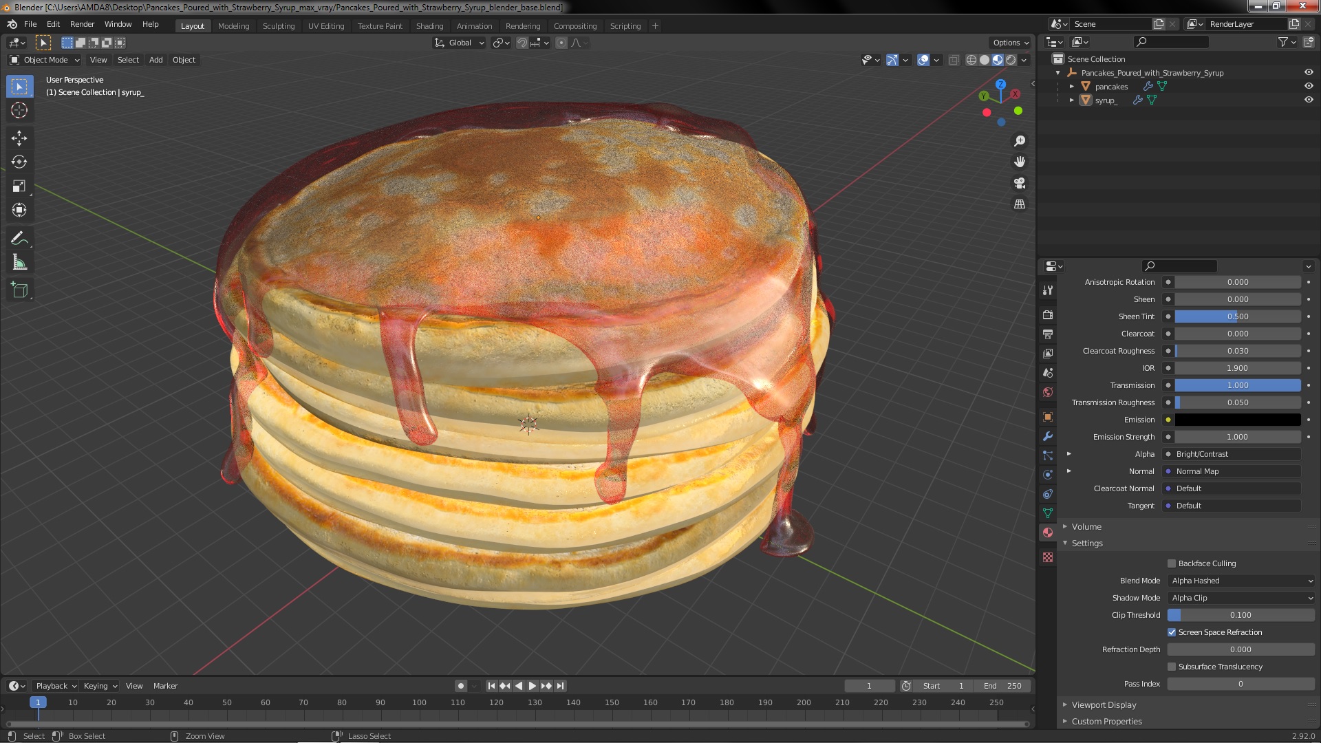 Pancakes Poured with Strawberry Syrup 3D