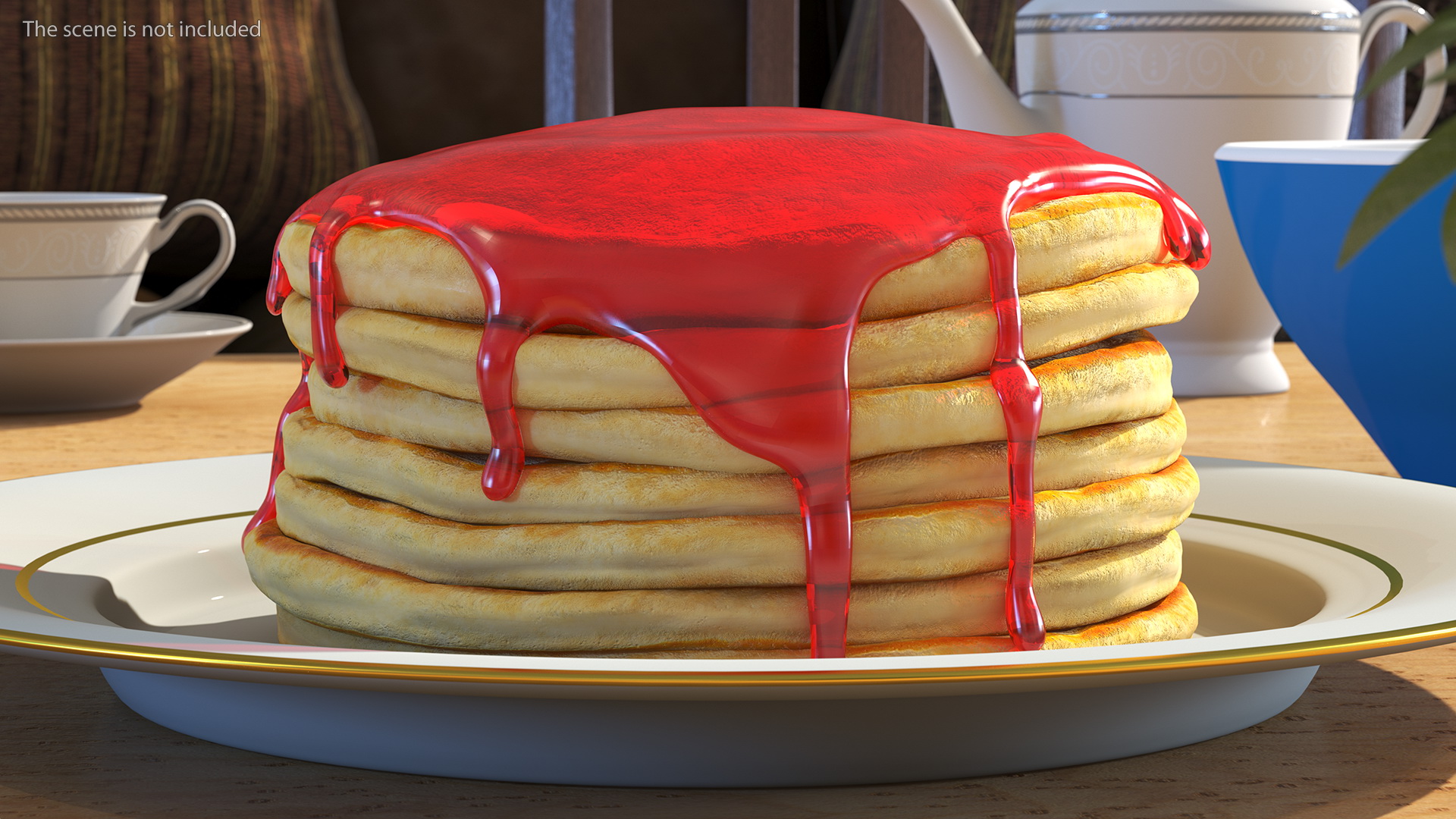 Pancakes Poured with Strawberry Syrup 3D