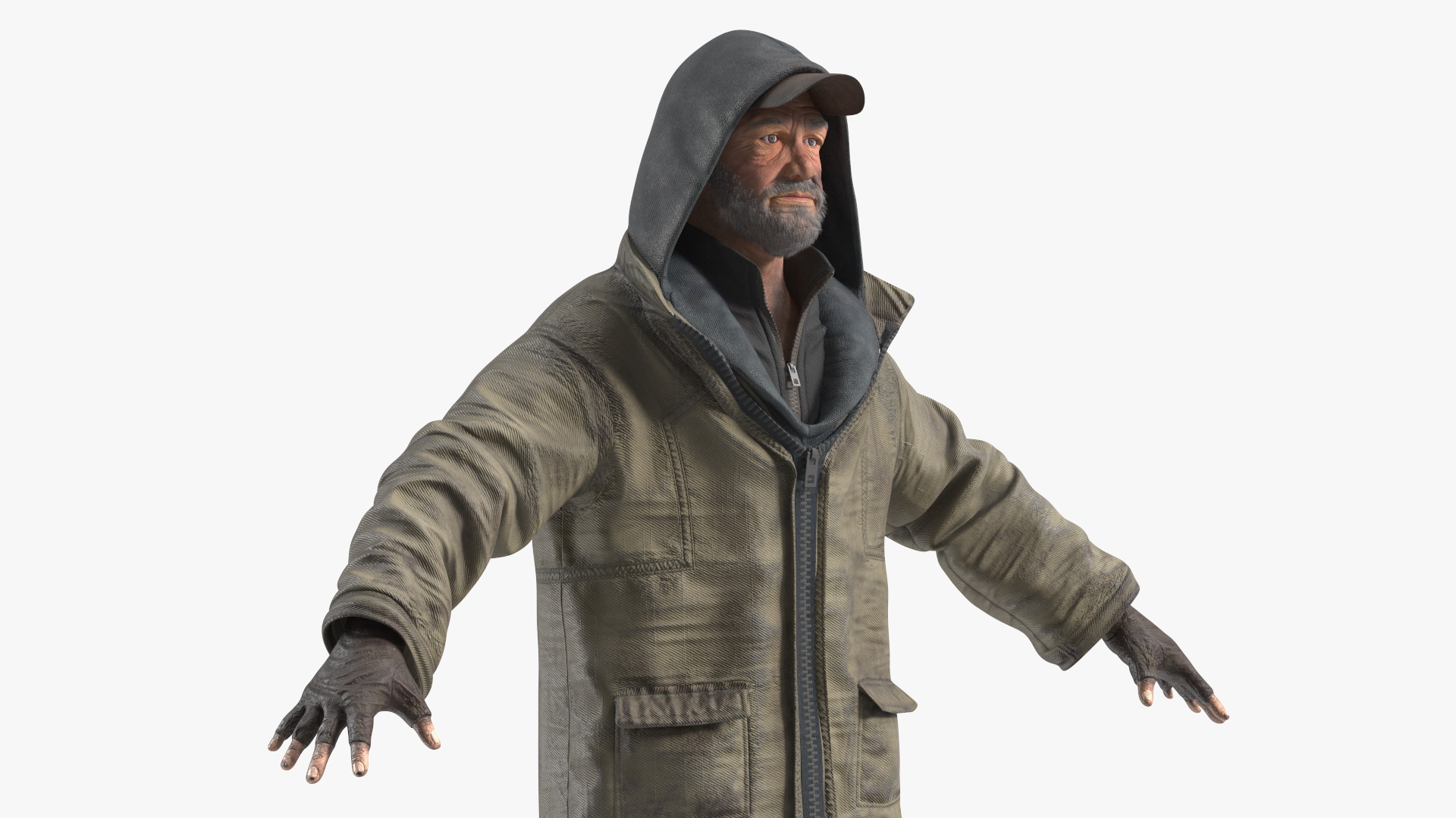 3D Homeless Old Man A-Pose model