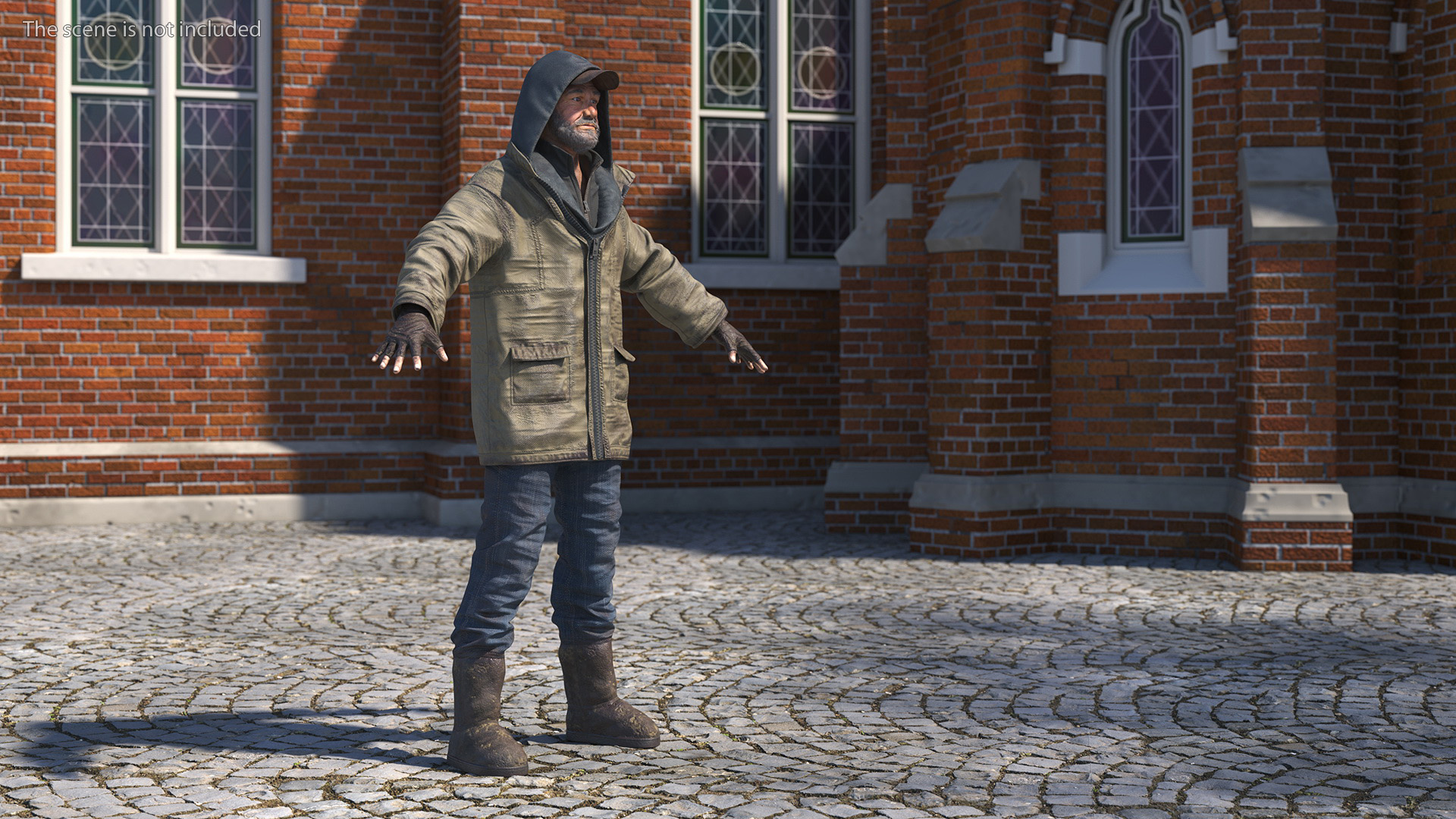 3D Homeless Old Man A-Pose model