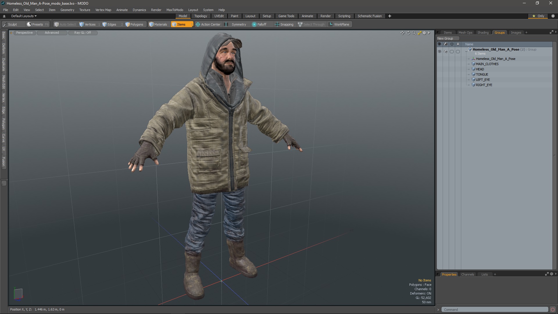 3D Homeless Old Man A-Pose model