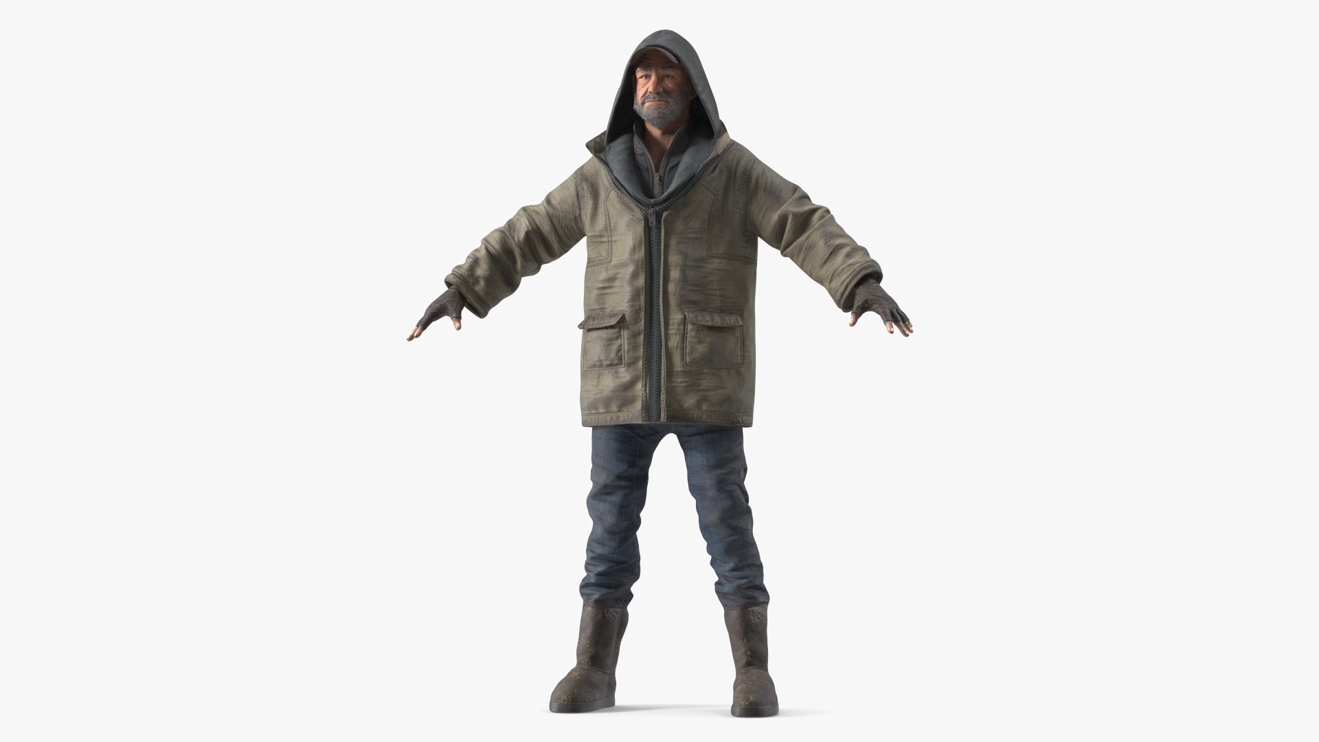 3D Homeless Old Man A-Pose model