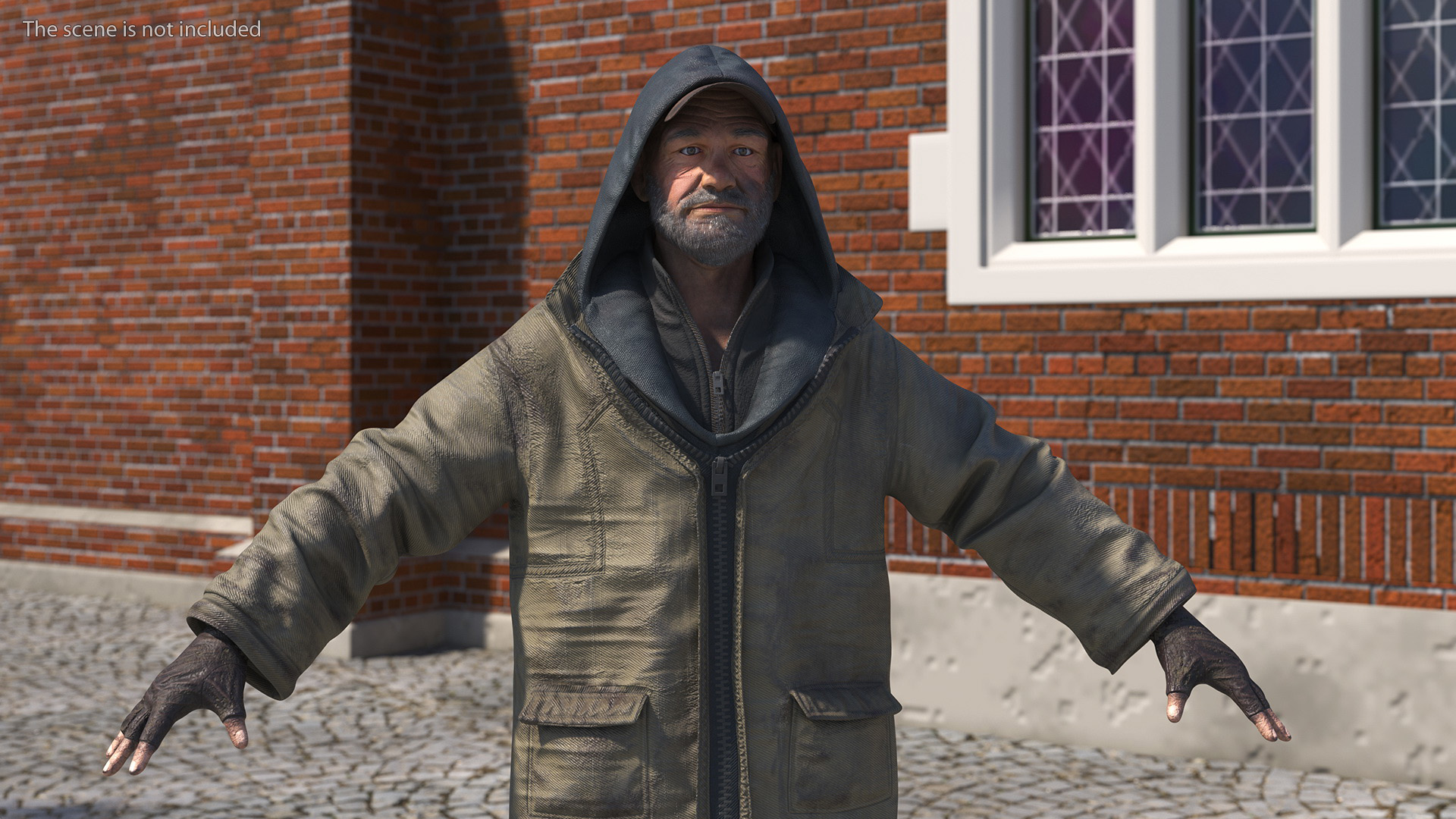 3D Homeless Old Man A-Pose model