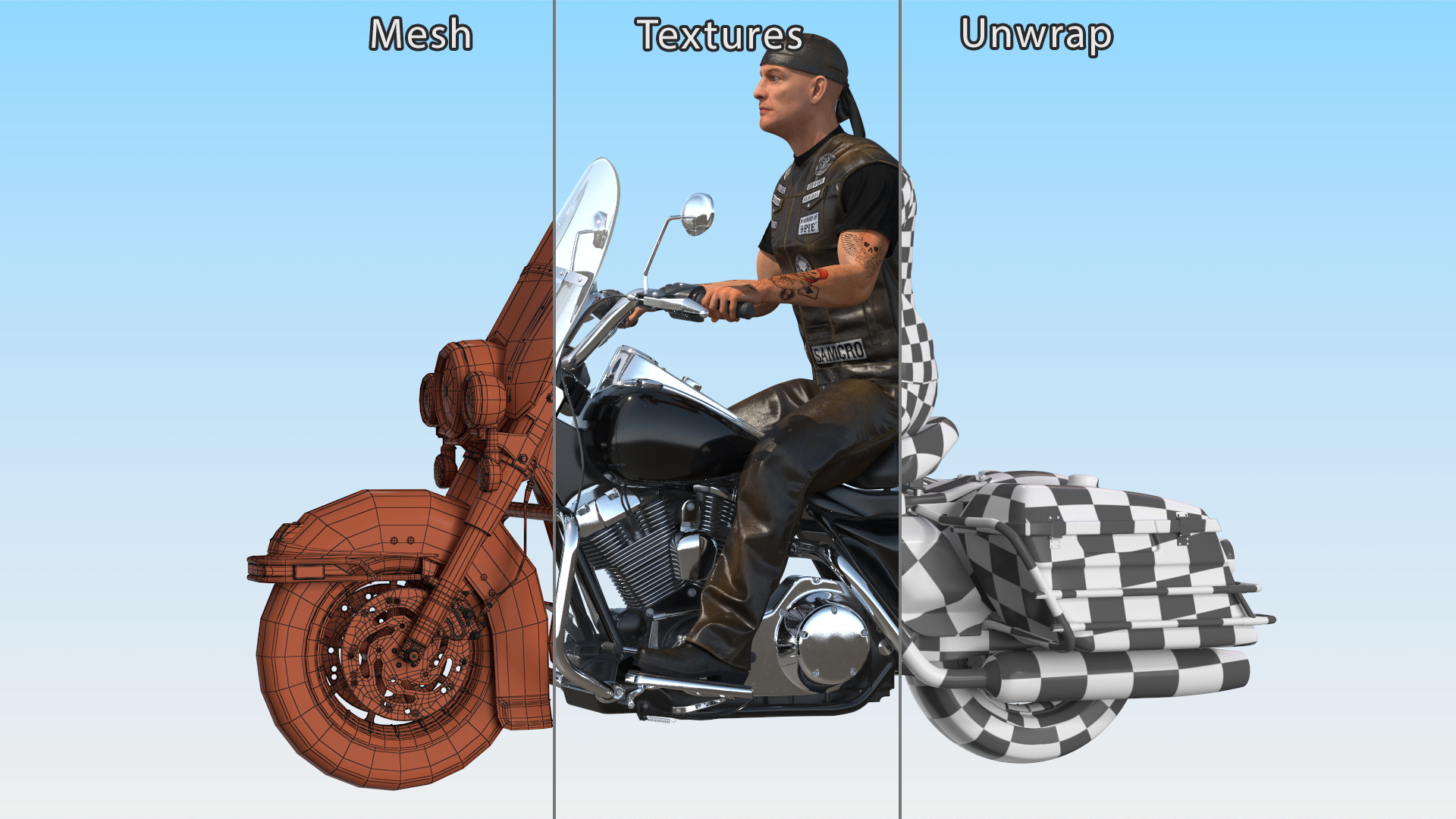 3D Road King Motorcycle with Biker