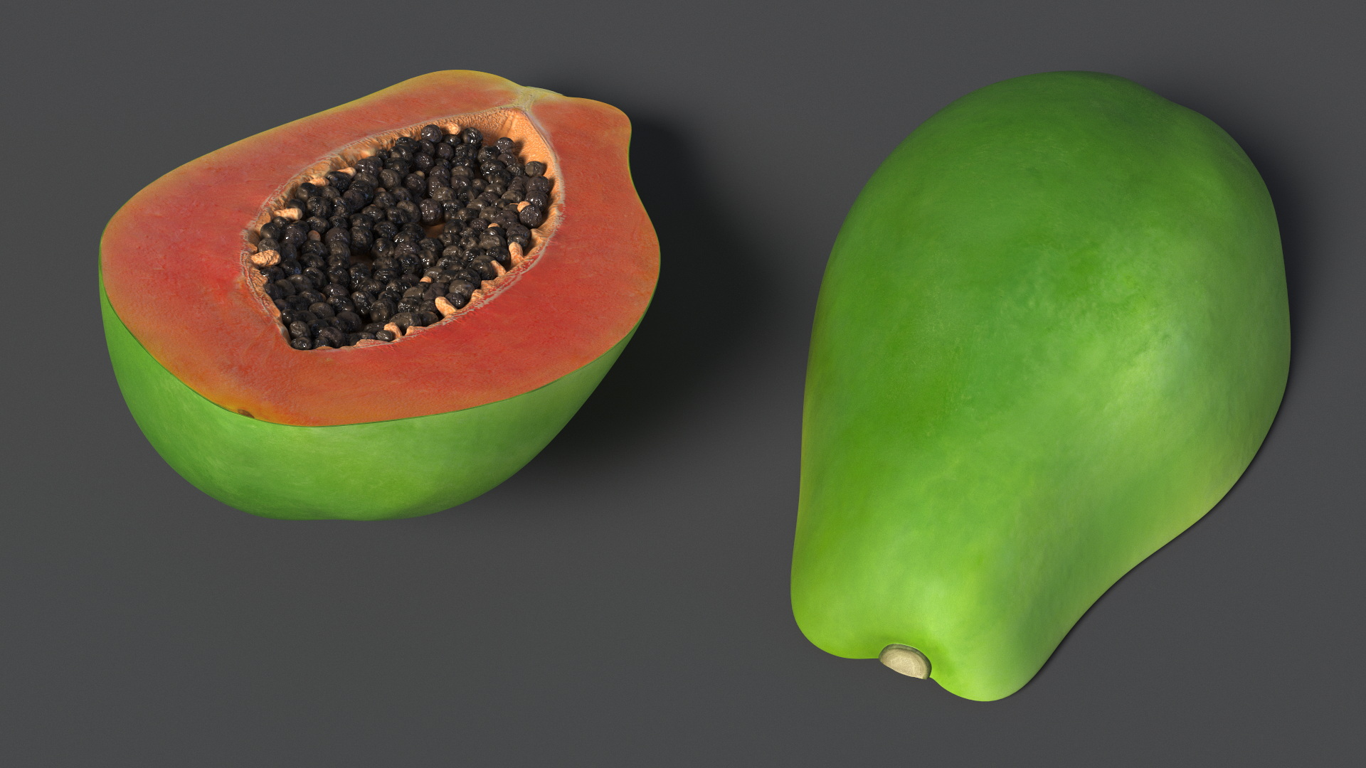 Half Papaw Fruit Green 3D