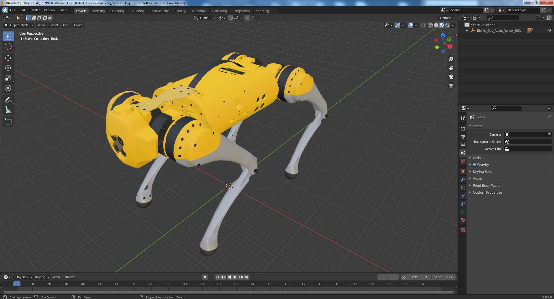 3D Bionic Dog Robot Yellow model