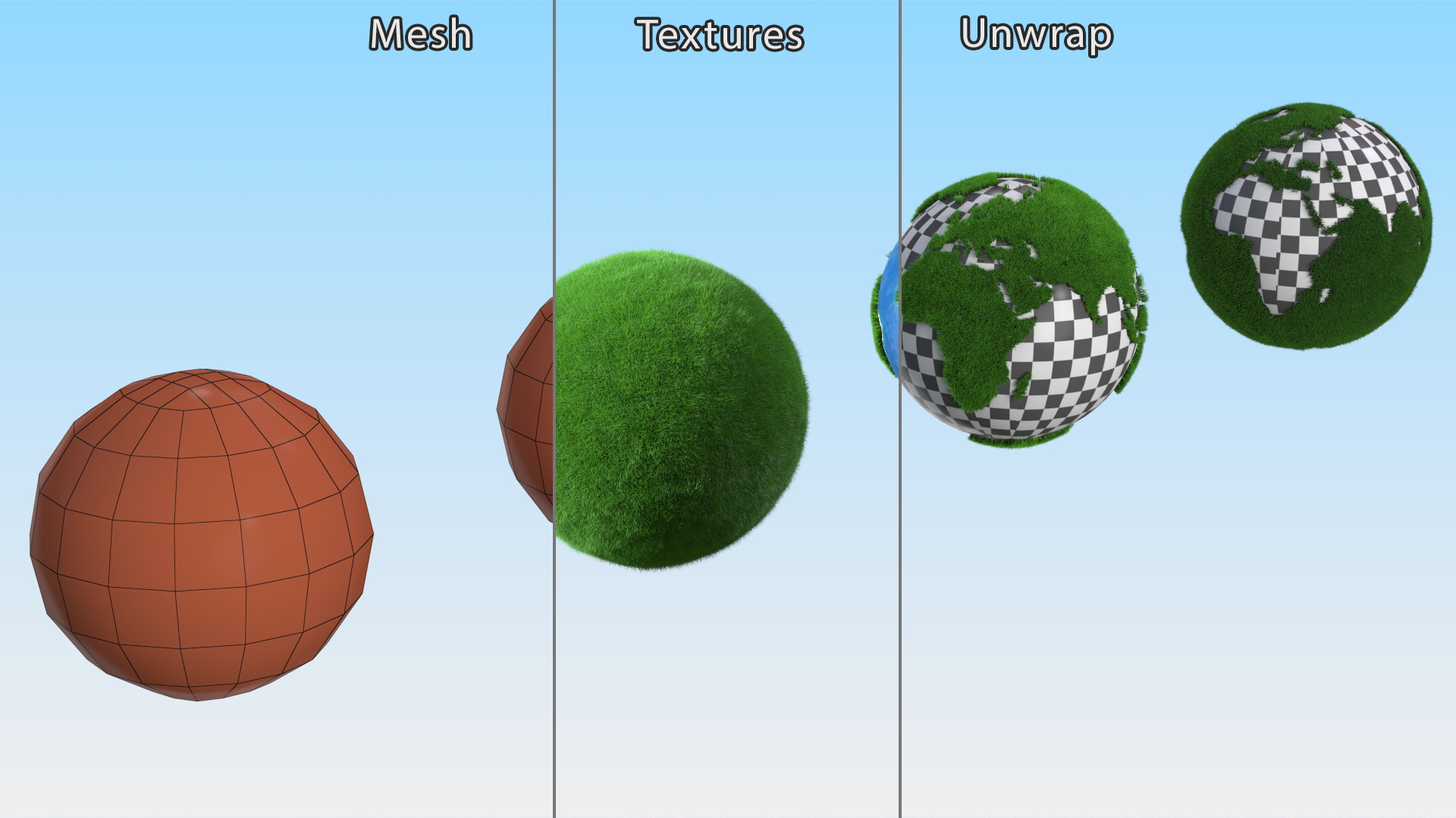 3D model Grass Stylized Earth Globes Set Fur