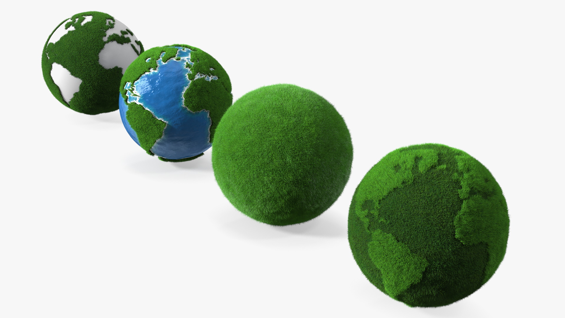 3D model Grass Stylized Earth Globes Set Fur