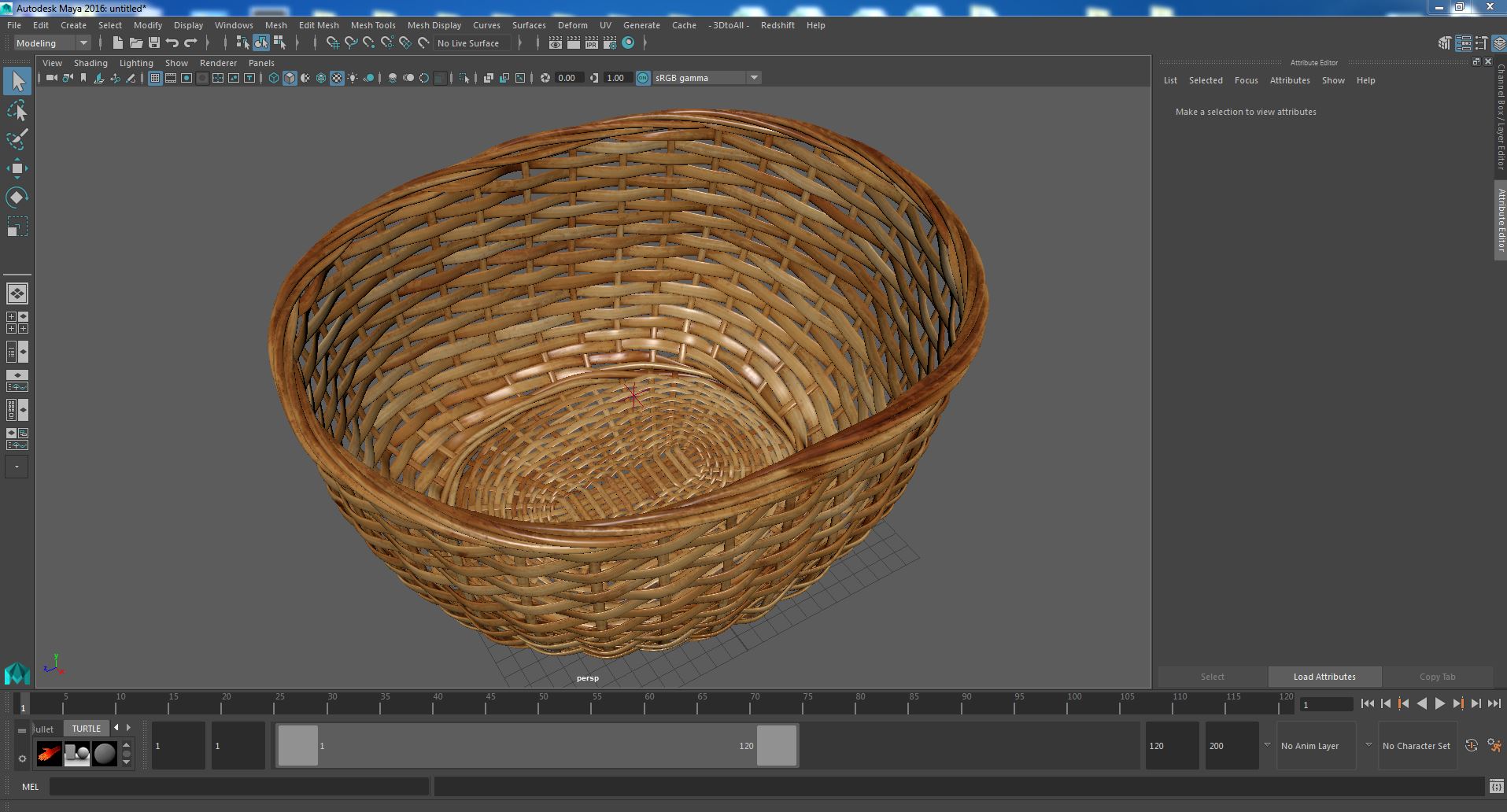 Wicker Basket Made of Straw 3D