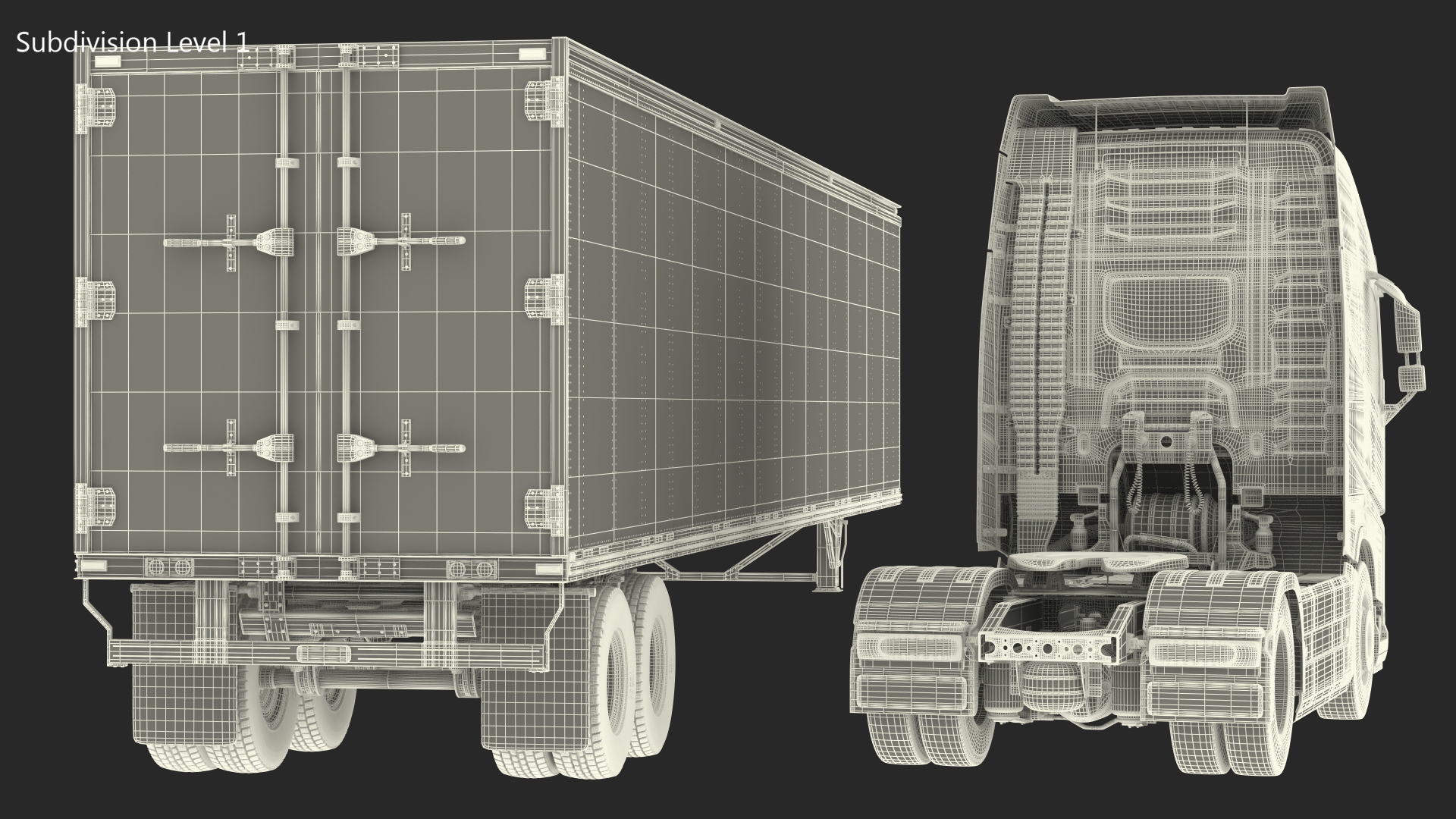 3D model Cabover 4x2 Lorry with Trailer