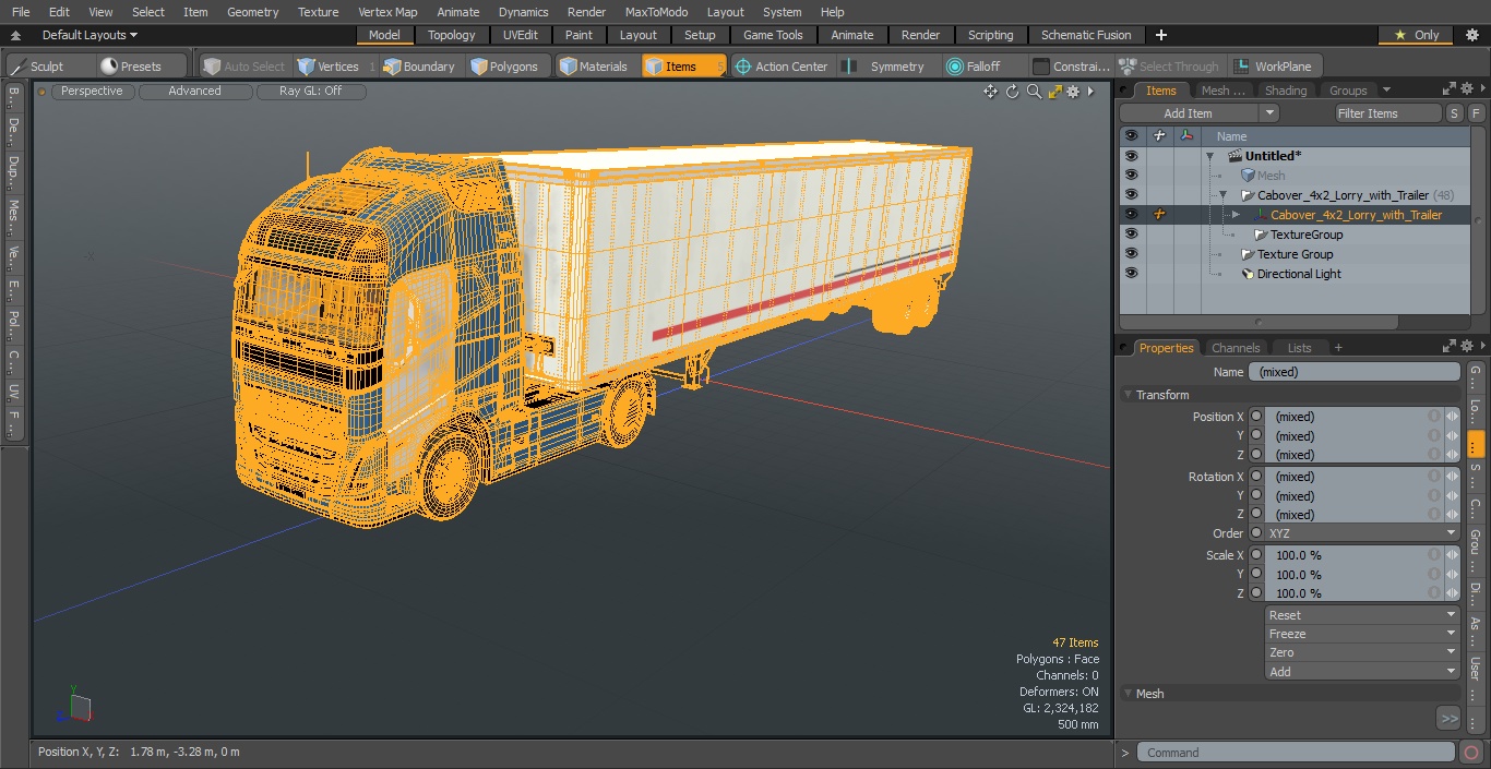 3D model Cabover 4x2 Lorry with Trailer