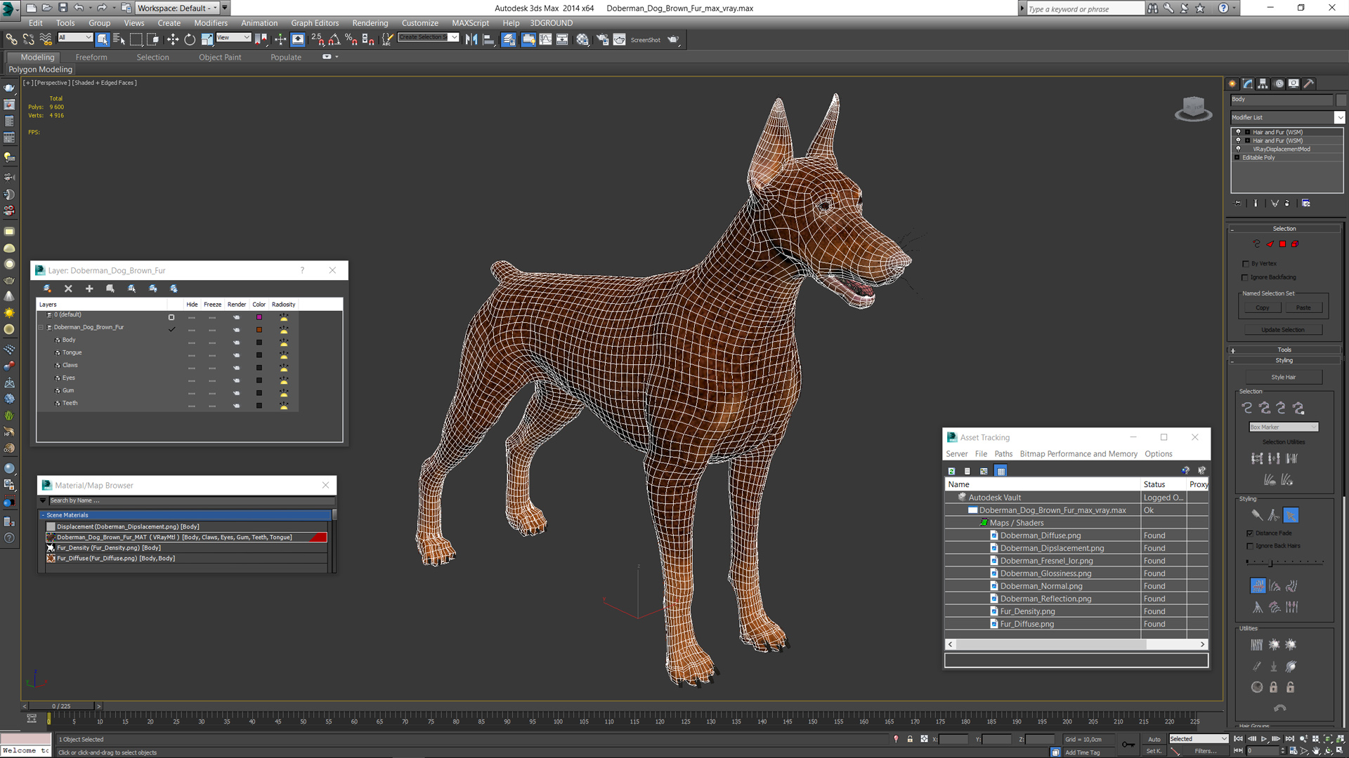 Doberman Dog Brown Fur 3D