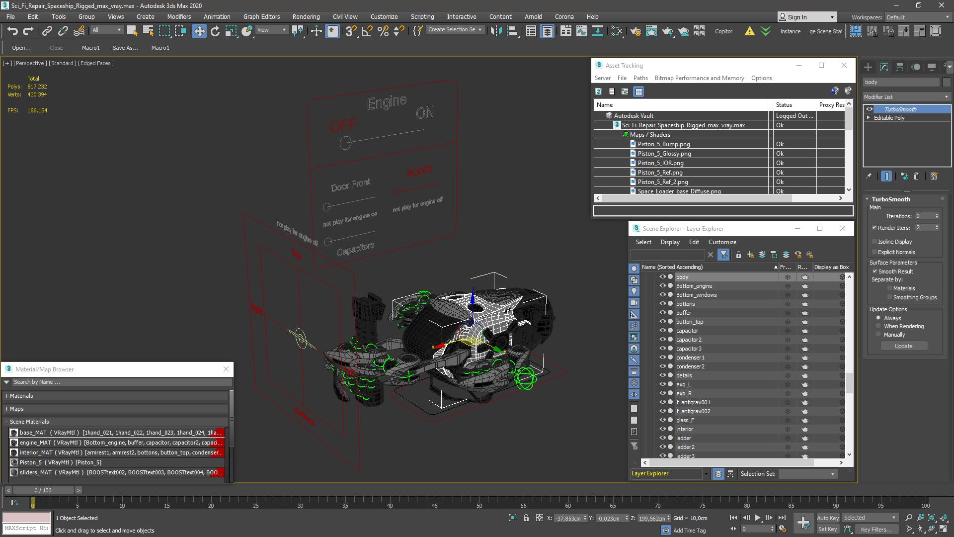 3D model Sci Fi Repair Spaceship Rigged