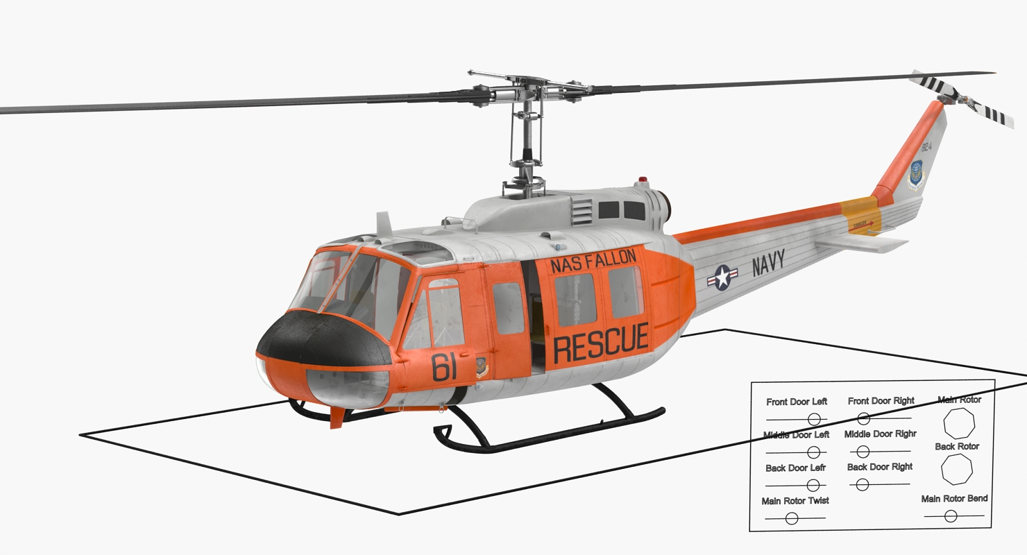 3D model US Navy Bell UH 1 Iroquois Rescue Rigged