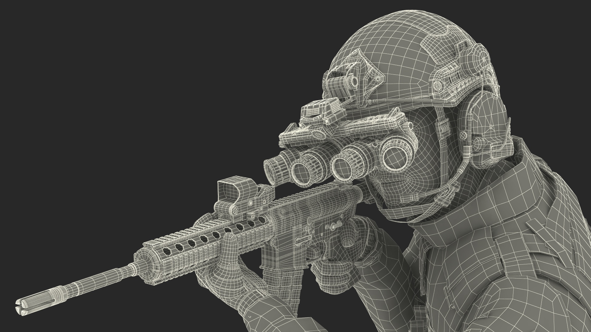 Soldier in Grey Camo with Night Vision Aiming Fur 3D model