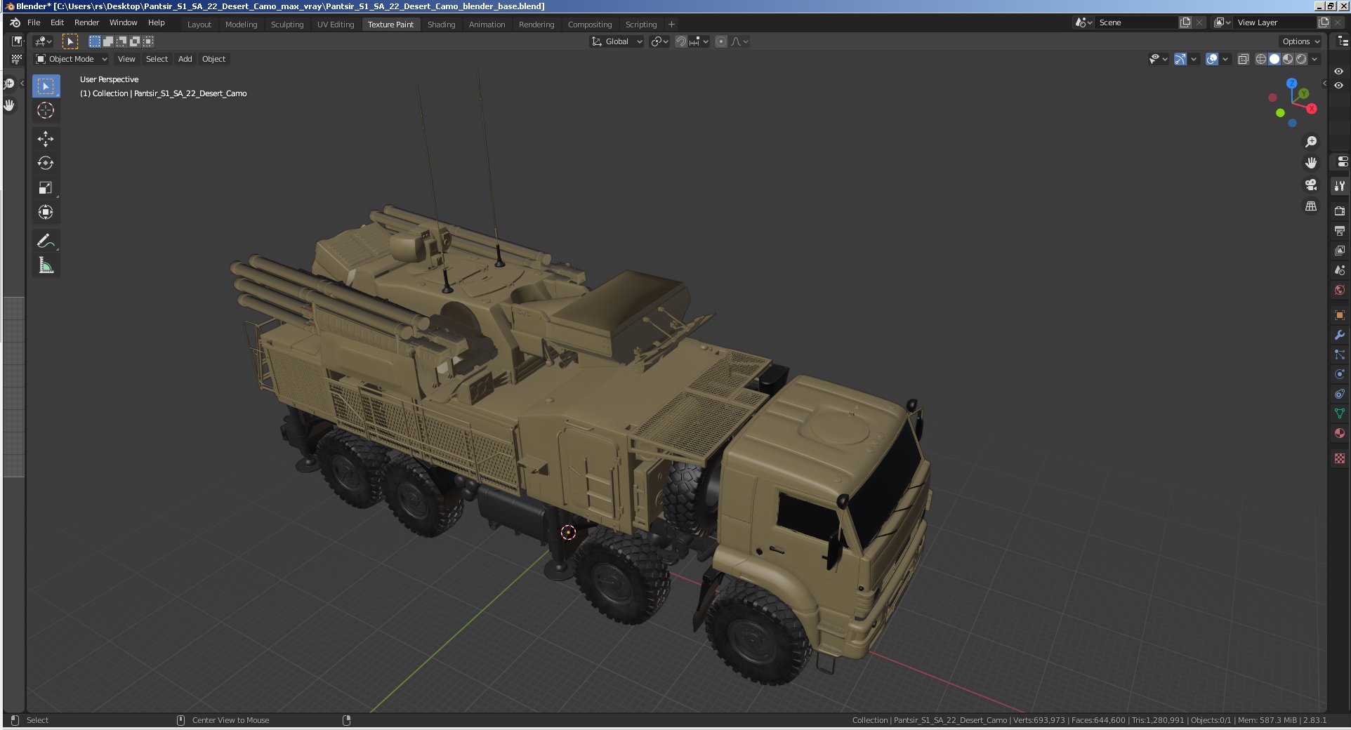 3D Pantsir S1 SA 22 Desert Camo model