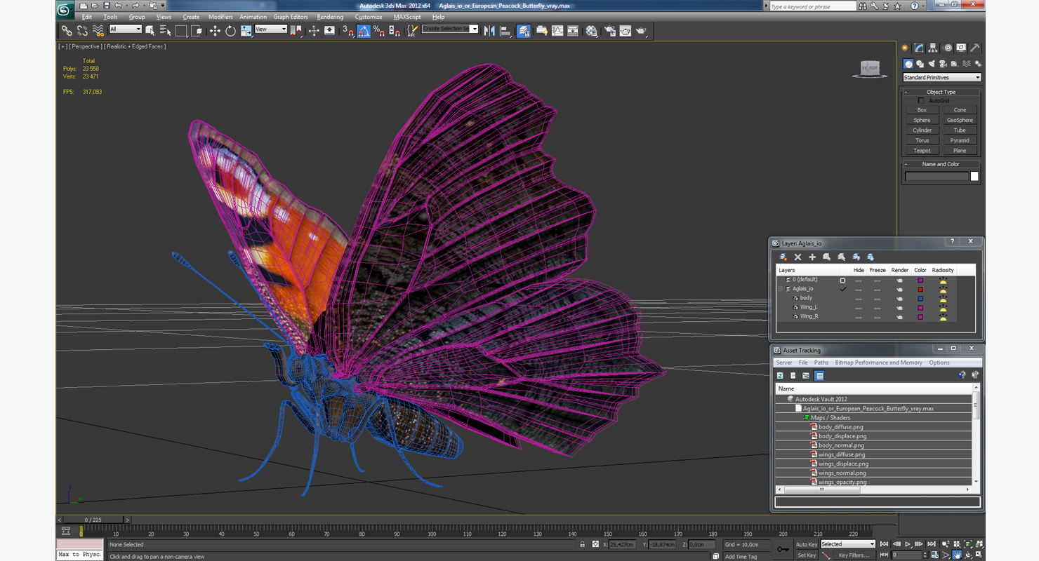 Aglais io or European Peacock Butterfly 3D model