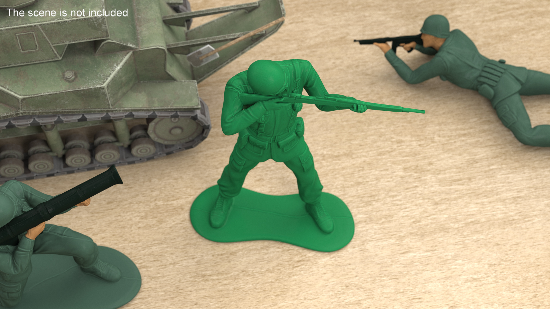 3D model Green Plastic Toy Soldier with Rifle Shooting